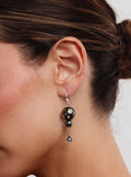Japanese Tensha Bead Earrings, Sterling Silver Freshwater Black Pearl Dangle Earrings, Crystal Glass, Handmade Floral Drop Jewellery
