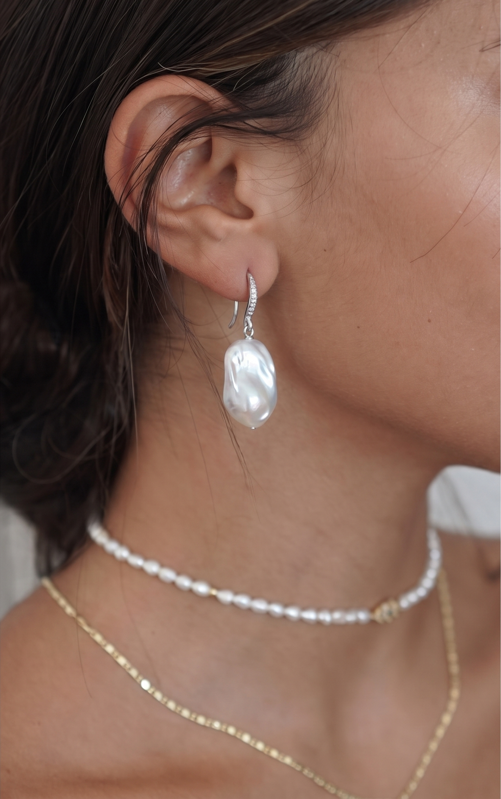 Sterling silver freshwater baroque pearl earrings