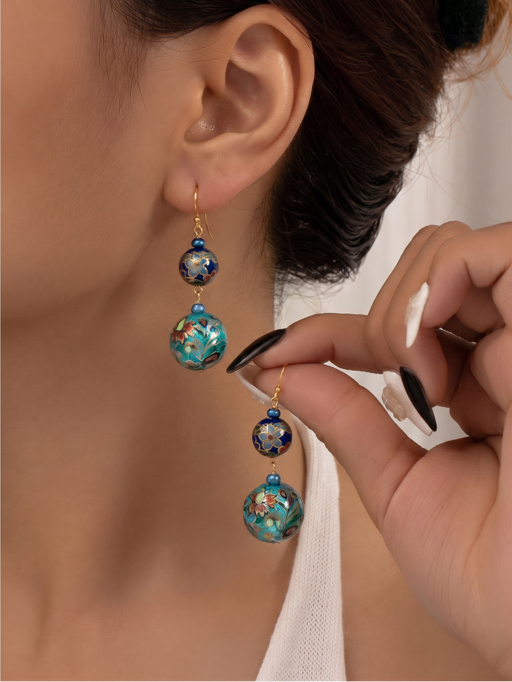 Japanese tensha beads and freshwater pearl earrings with sterling silver gold plated settings