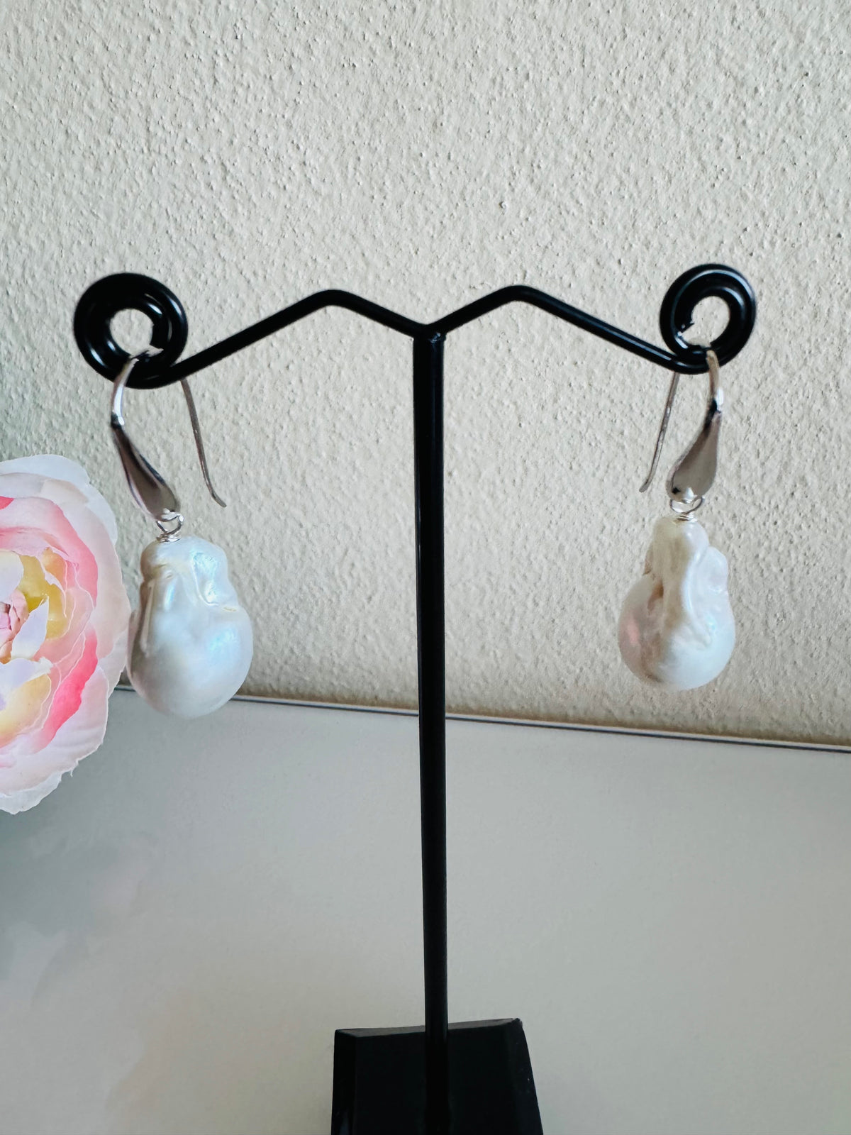 925 Sterling Silver Rhodium Plated Freshwater Pearl Drop Earrings, Large Baroque Dangle, Elegant Bridal Jewellery, Anniversary Gift