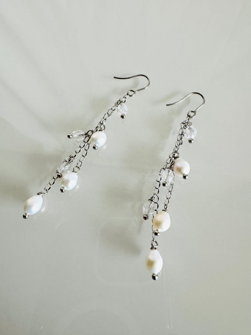 Handcrafted Teardrop Freshwater Pearl & Swarovski Crystal Earrings – Elegant Long Drop Jewelry