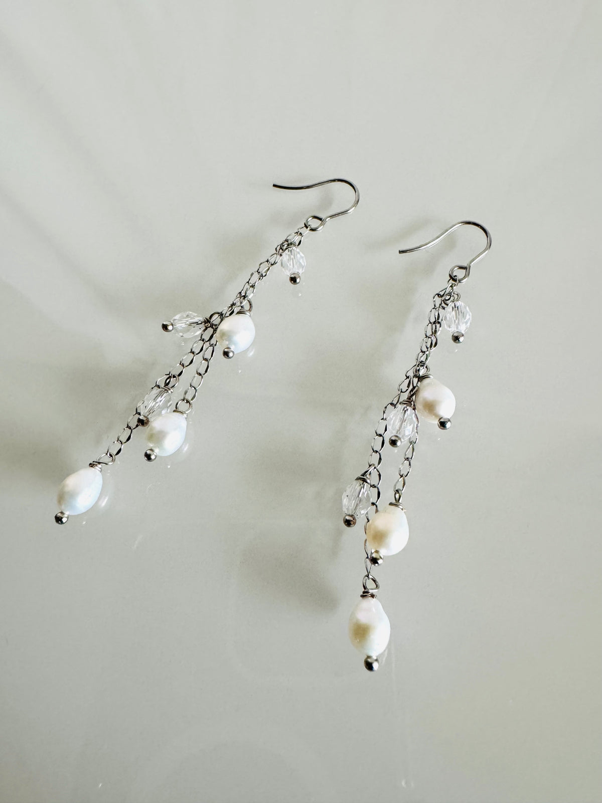 Handcrafted Teardrop Freshwater Pearl & Swarovski Crystal Earrings – Elegant Long Drop Jewelry