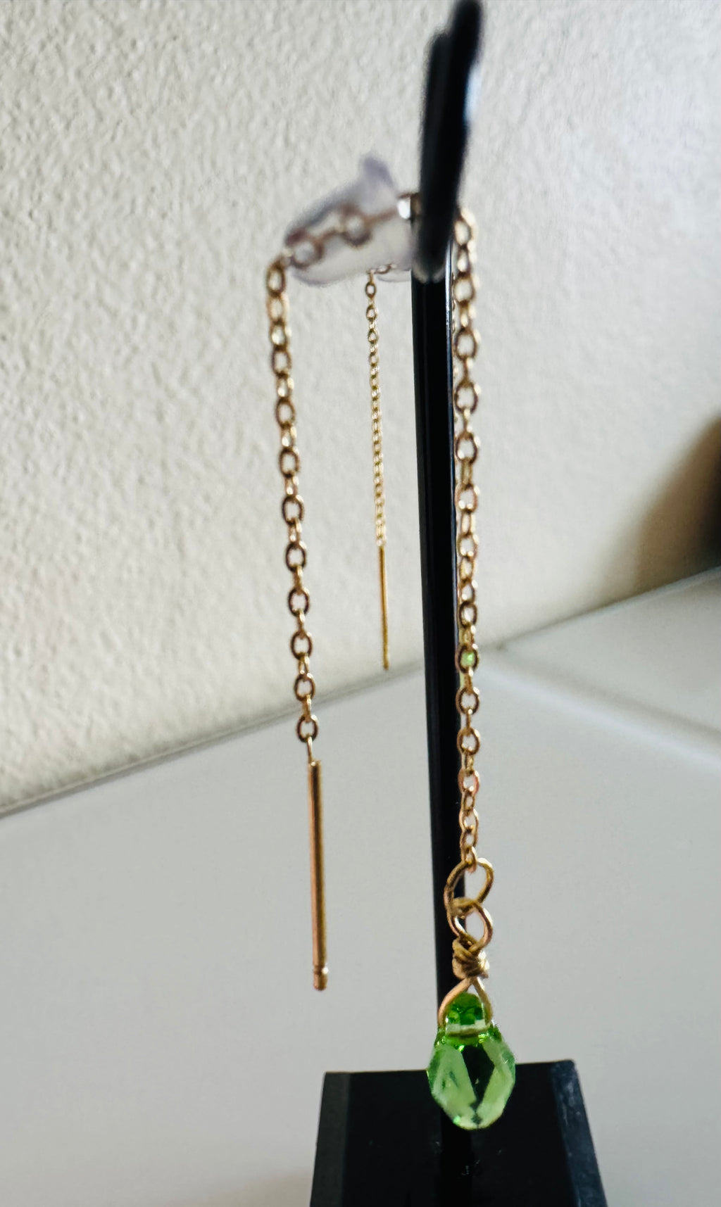 Swarovski Crystal Drop Earrings, Surgical Stainless Gold Dangle Chain Earrings, Handmade Australian Jewellery, Peridot Green Colour