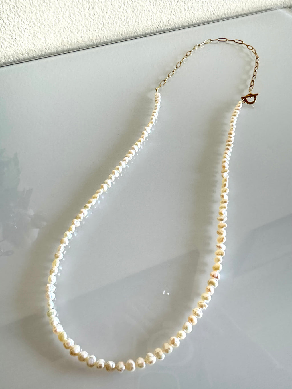Long Freshwater Pearl Necklace With Surgical Stainless Steel Gold Chain Necklace, 3 Ways wearable Necklace, Handmade Australia, Gift for Her