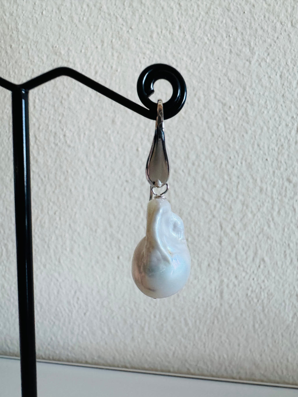 925 Sterling Silver Rhodium Plated Freshwater Pearl Drop Earrings, Large Baroque Dangle, Elegant Bridal Jewellery, Anniversary Gift