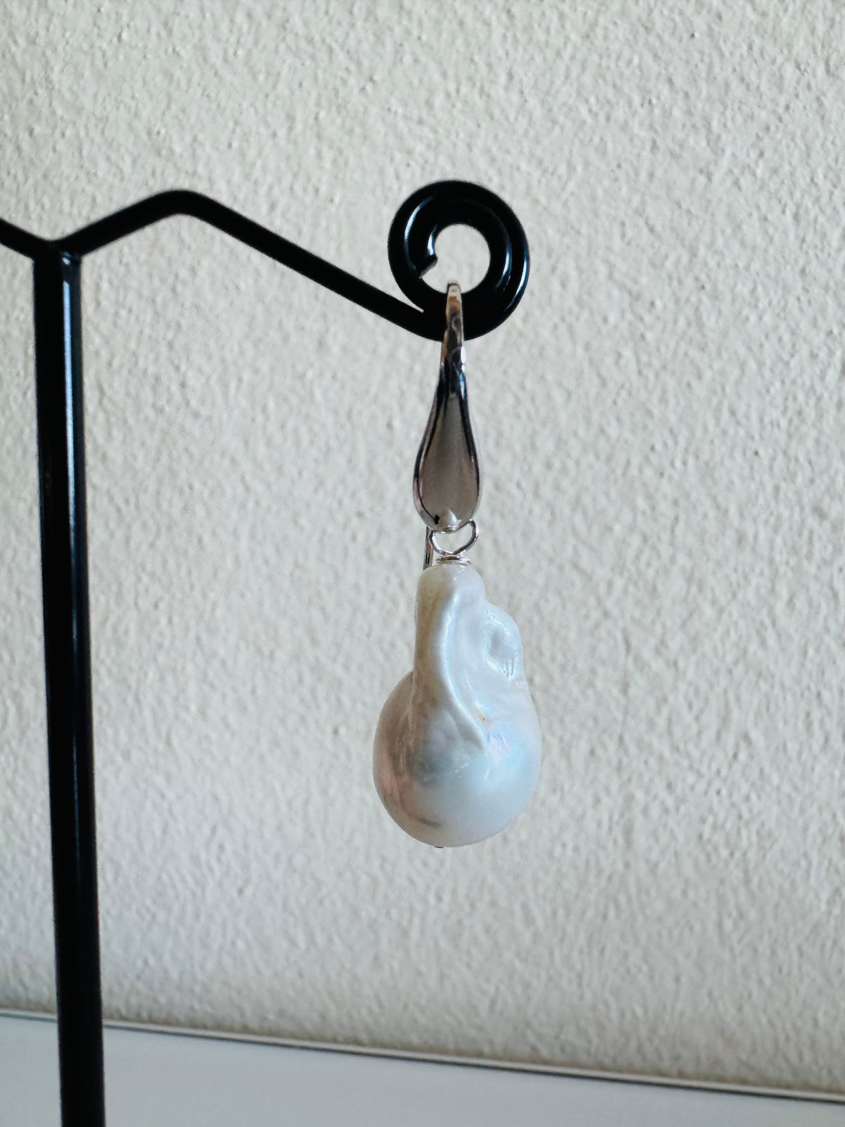 925 Sterling Silver Rhodium Plated Freshwater Pearl Drop Earrings, Large Baroque Dangle, Elegant Bridal Jewellery, Anniversary Gift