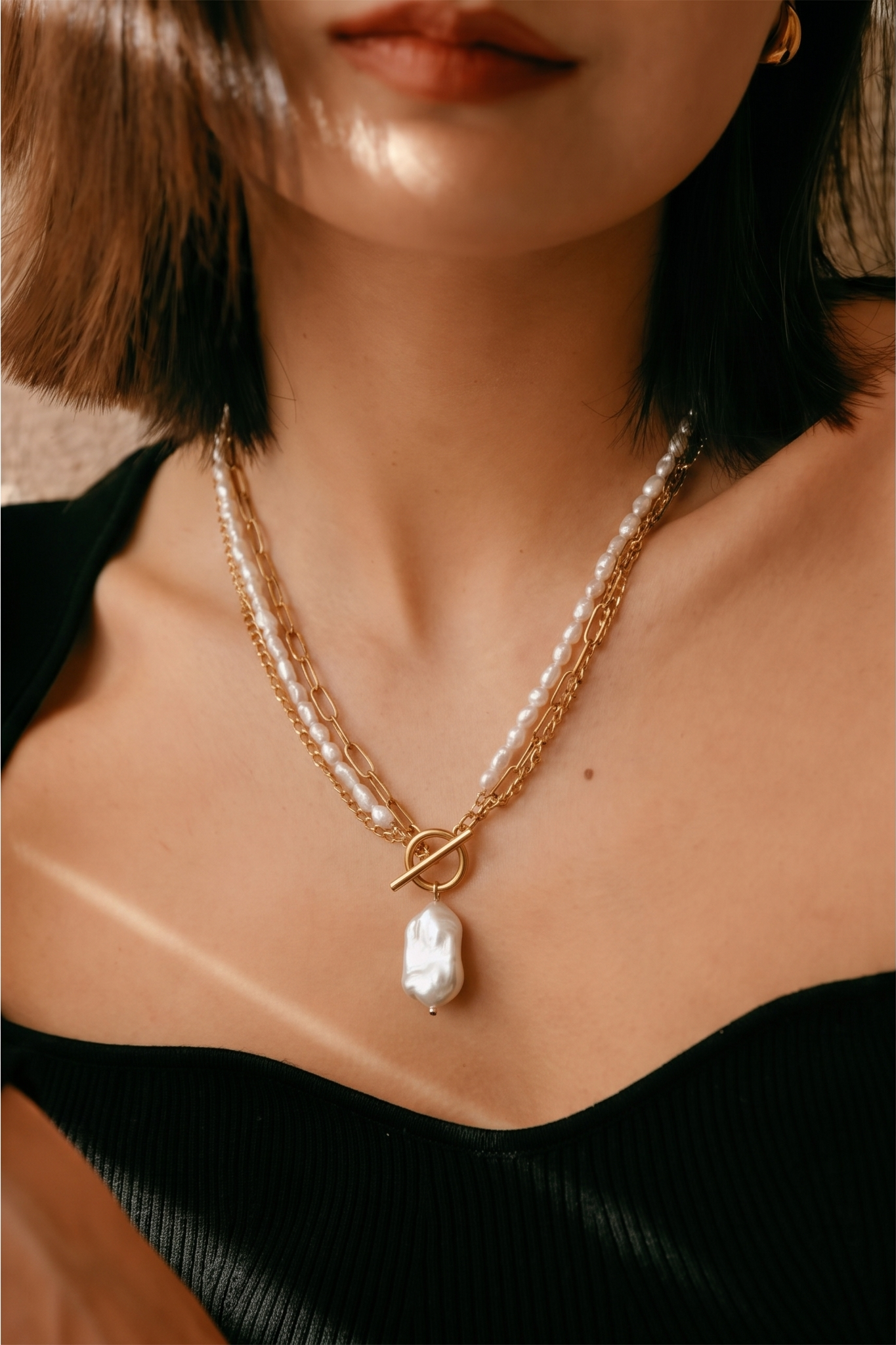 Large Flat Baroque Pearl Pendant with Surgical Stainless Chains, Genuine Natural pearl Necklace, Tarnish Free, Handcrafted in Australia