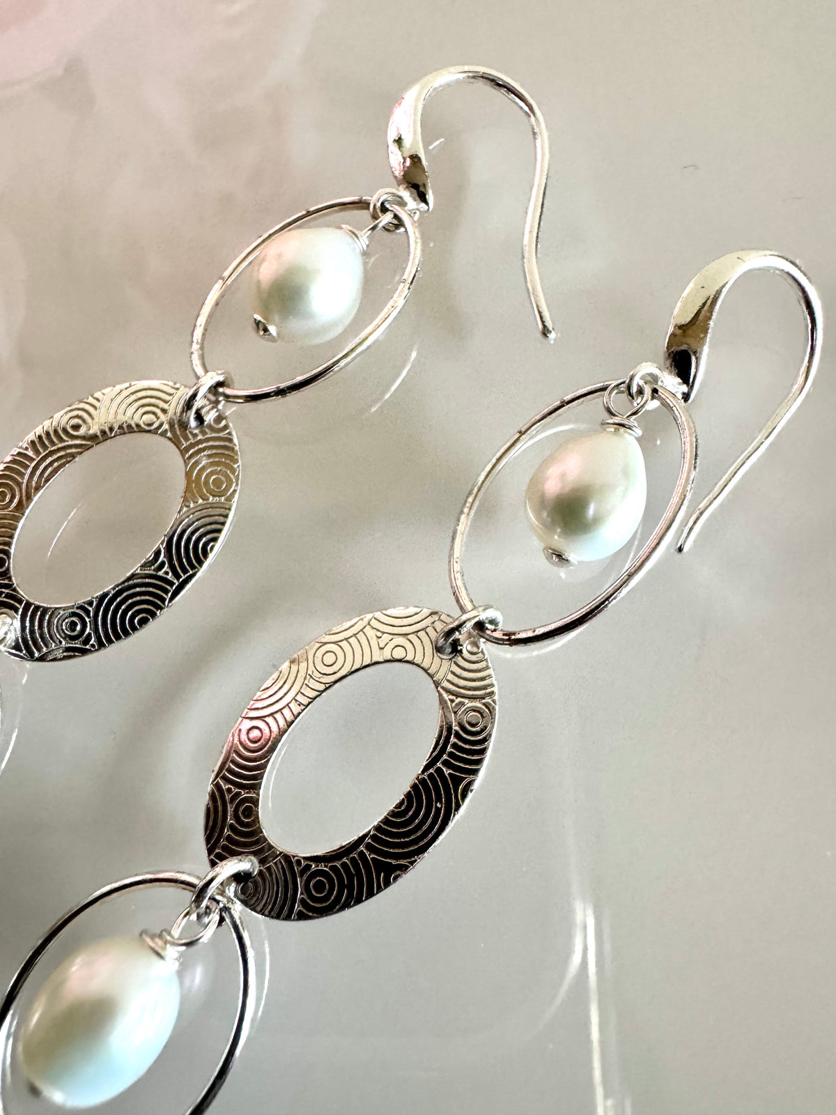 Sterling Silver Freshwater Pearl Trilogy Earrings Long Dangle Statement Earrings Handmade in Australia Gift for Her Anniversary Gift