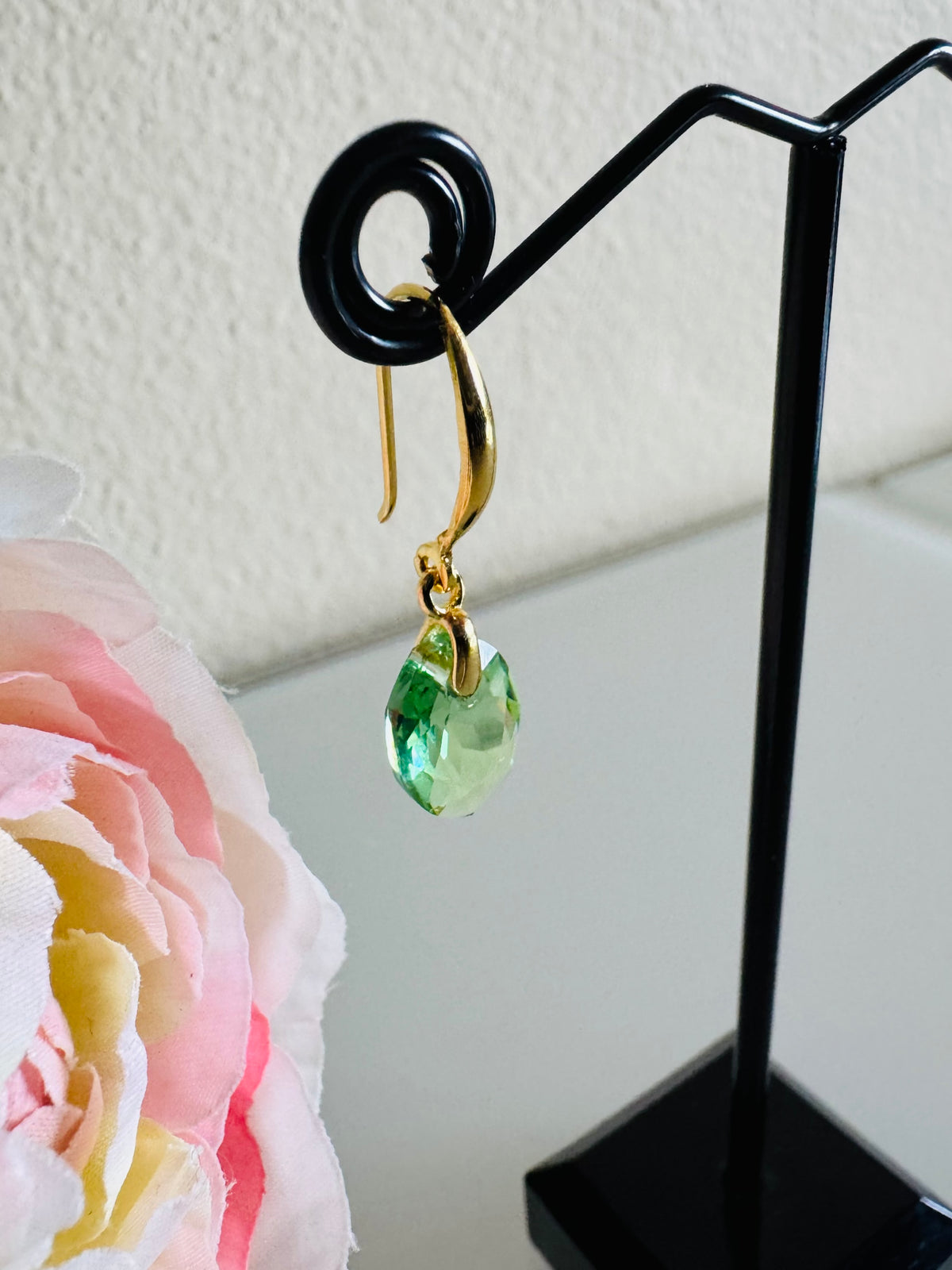 Swarovski Crystal Drop Earrings, Sterling Silver Gold Dangle Earrings, Handmade Australian Jewellery, Peridot Green Crystal, Gift for Her
