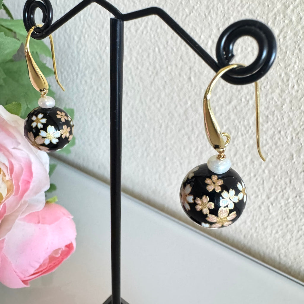 Sterling silver Japanese tensha beads and freshwater pearl earrings