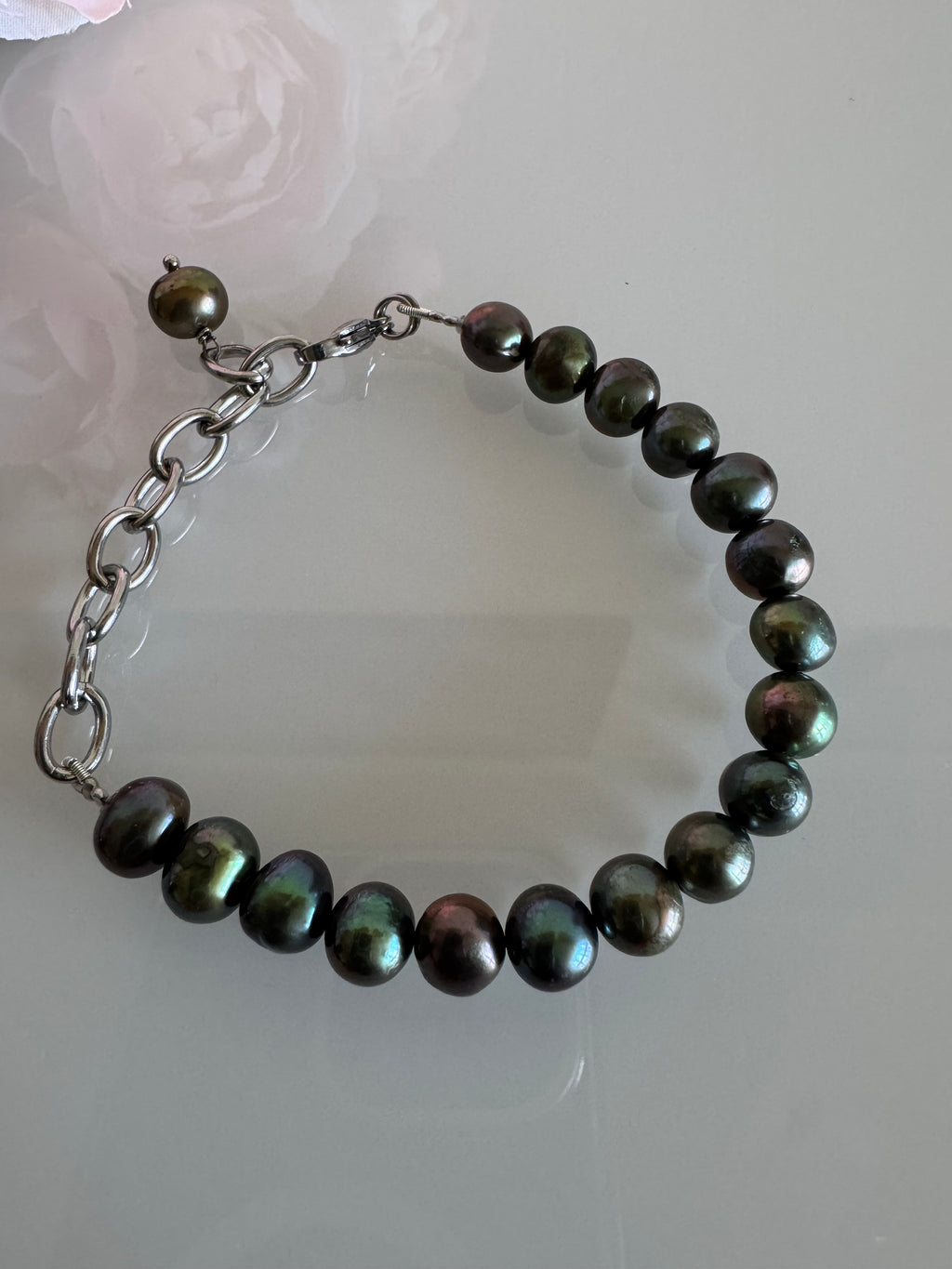 Freshwater Black Pearl Bracelet With Surgical Stainless Chains