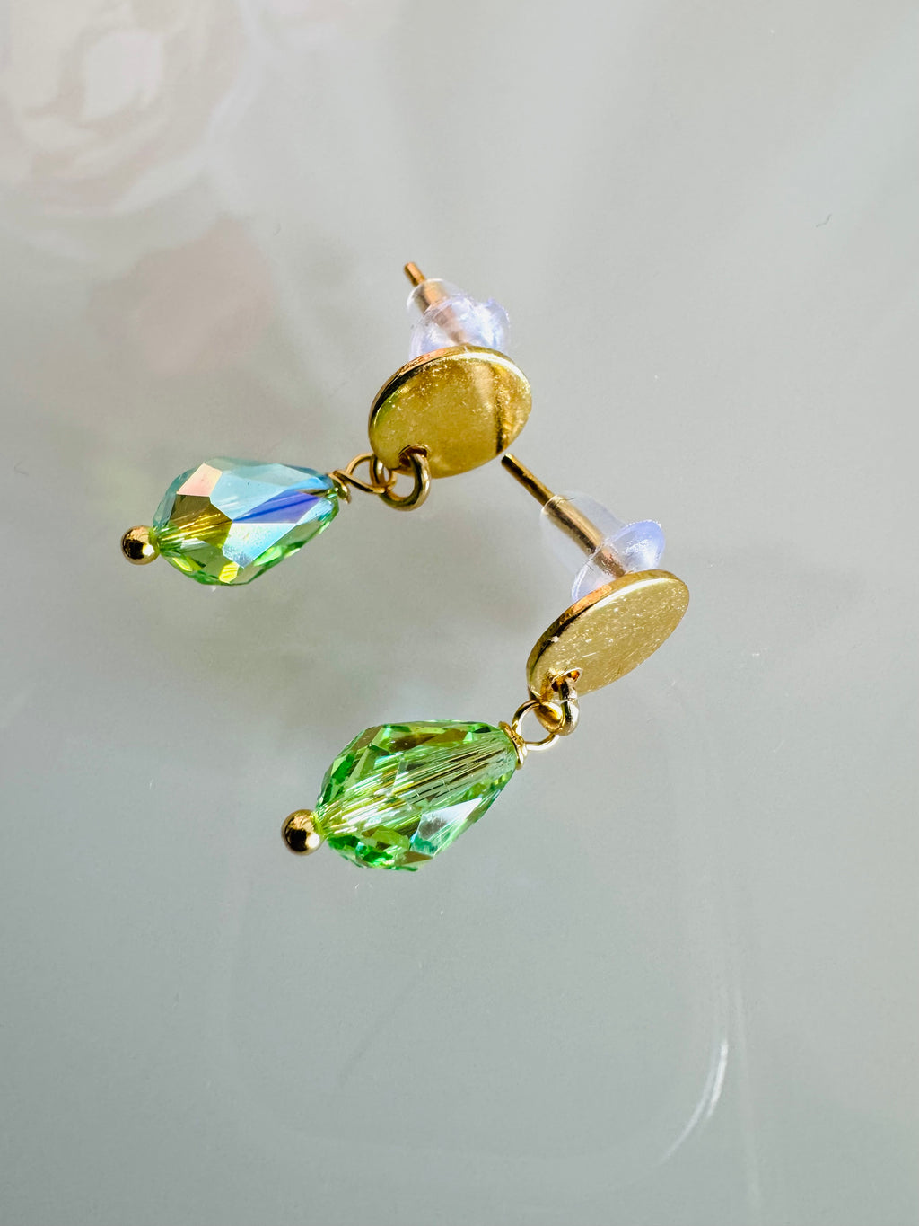 Peridot Green Crystal Drop Earrings, Swarovski Crystal & Surgical Stainless Gold Studs , Handmade in Australia