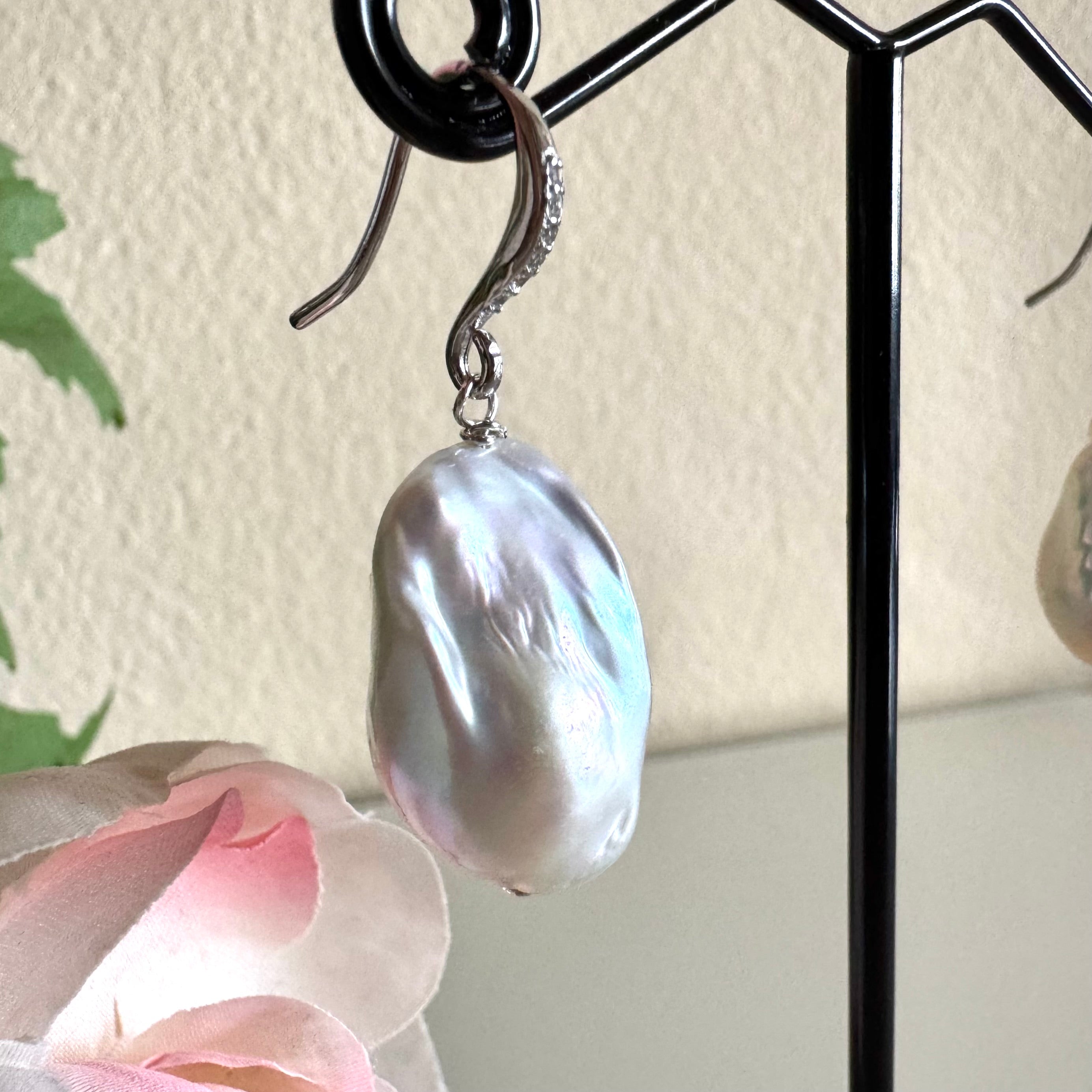 Sterling silver freshwater baroque pearl earrings