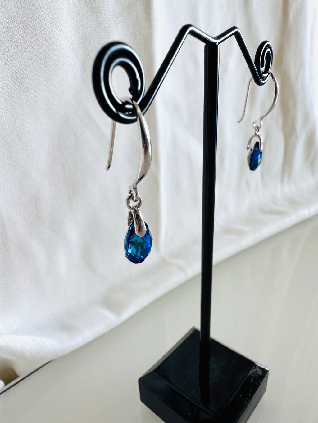 Swarovski Crystal Drop Earrings, Sterling Silver Dangle Earrings, Handmade Australian Jewellery, Pinkish Blue Crystal, Gift for Her