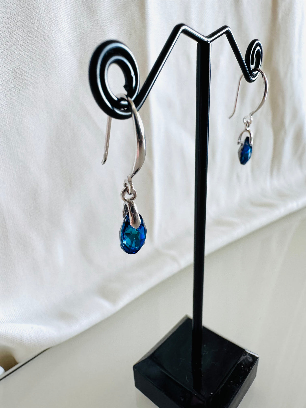 Swarovski Crystal Drop Earrings, Sterling Silver Dangle Earrings, Handmade Australian Jewellery, Pinkish Blue Crystal, Gift for Her