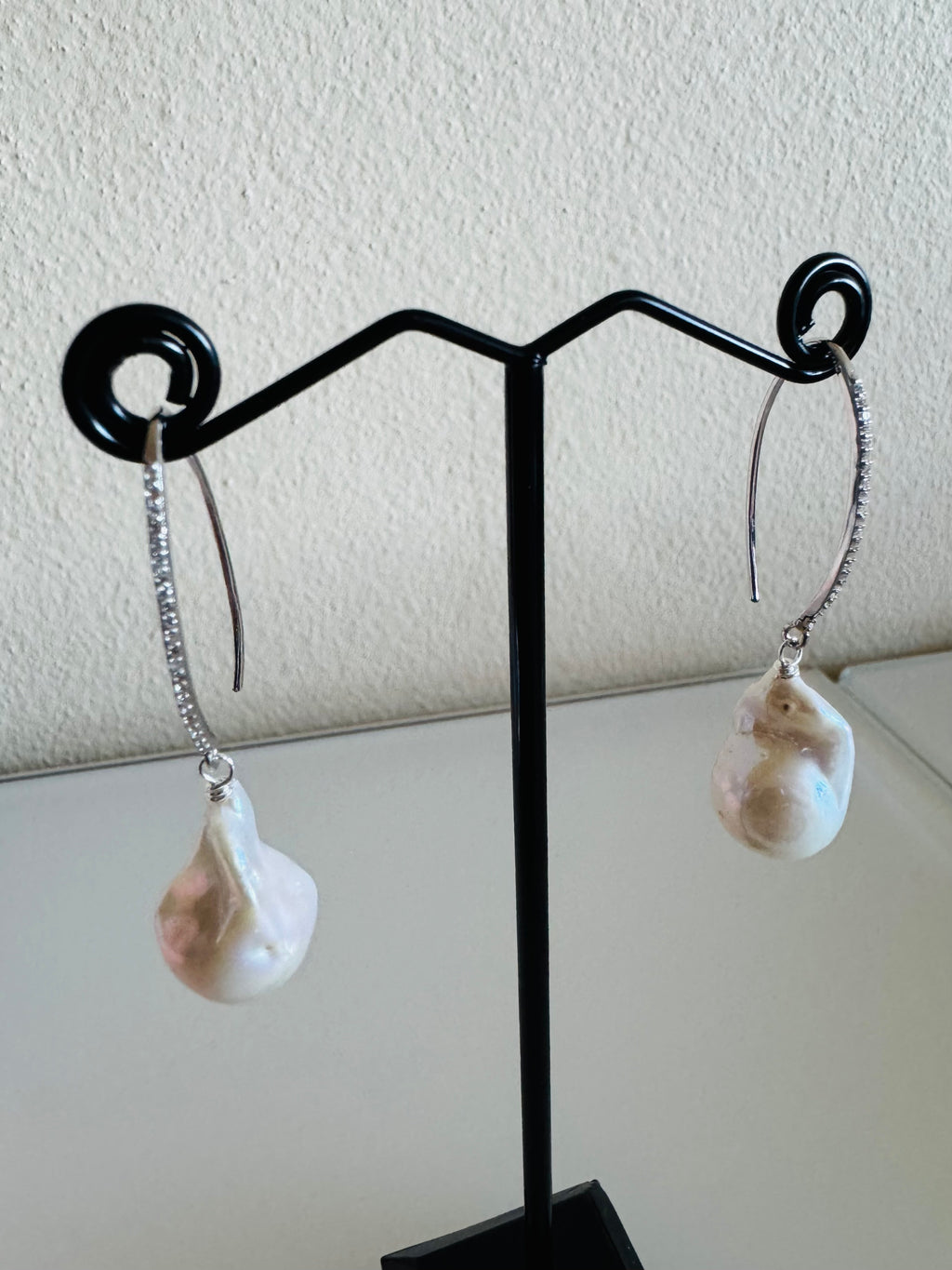925 Sterling Silver Baroque Pearl Drop Earrings, Rhodium Plated Freshwater Pearl Dangle Earrings, Elegant Bridal Jewellery, Anniversary Gift