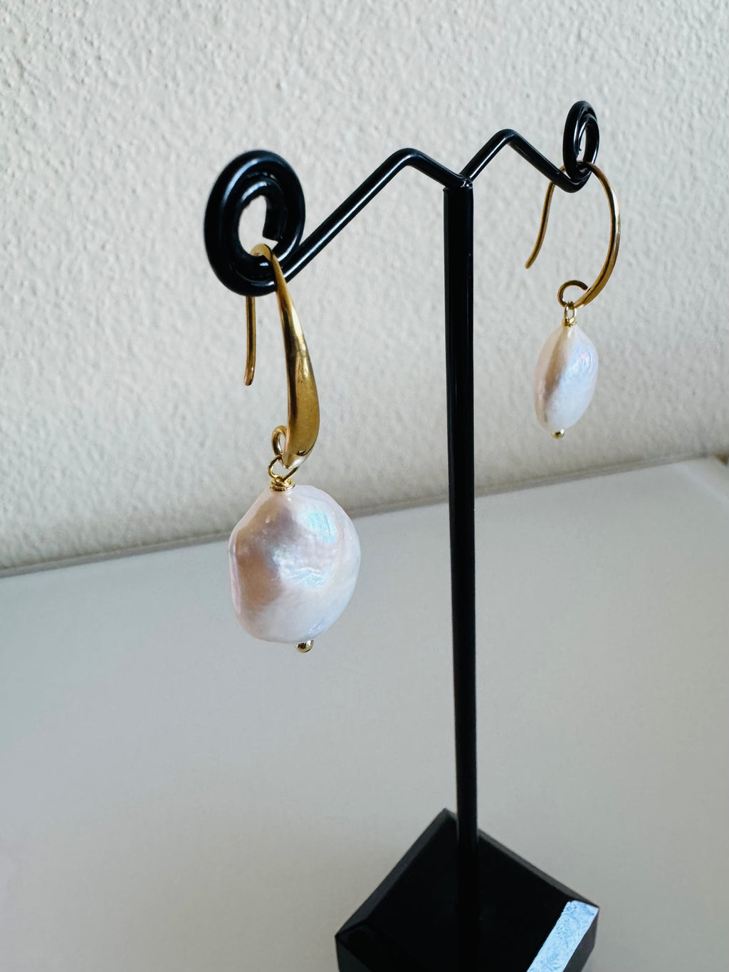 Freshwater Coin Shape Baroque Pearl Drop Earrings, Surgical Stainless Gold Dangle Earrings, Handmade Australian Jewellery, Gift For Her