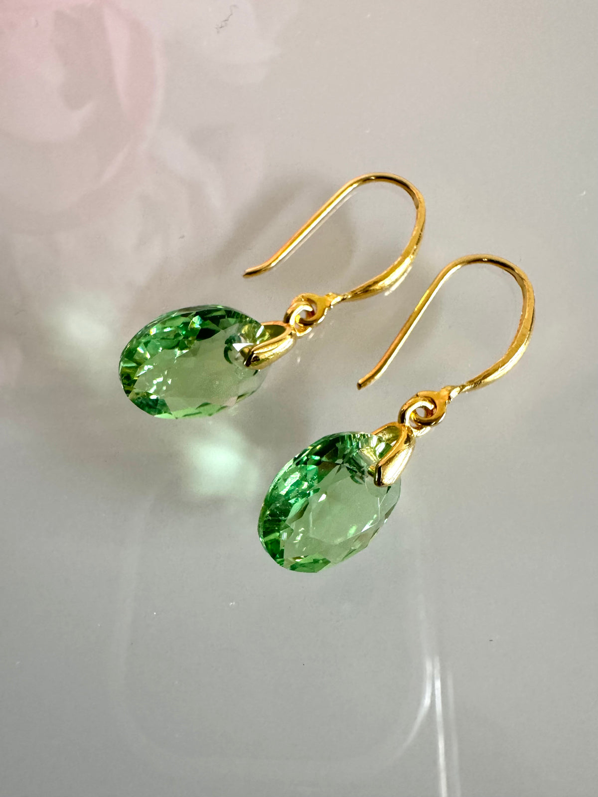 Swarovski Crystal Drop Earrings, Sterling Silver Gold Dangle Earrings, Handmade Australian Jewellery, Peridot Green Crystal, Gift for Her