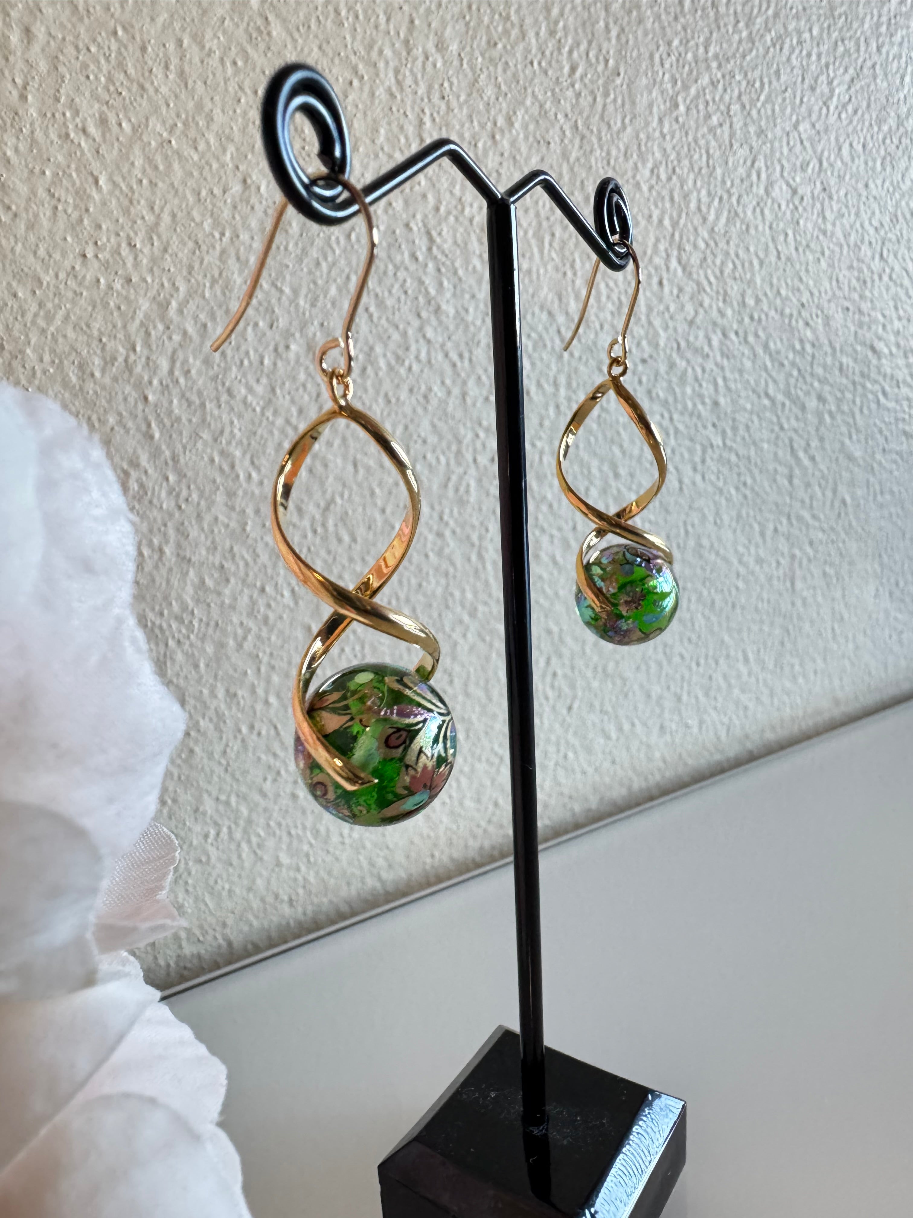 Japanese tensha beads earrings with surgical stainless steel hooks