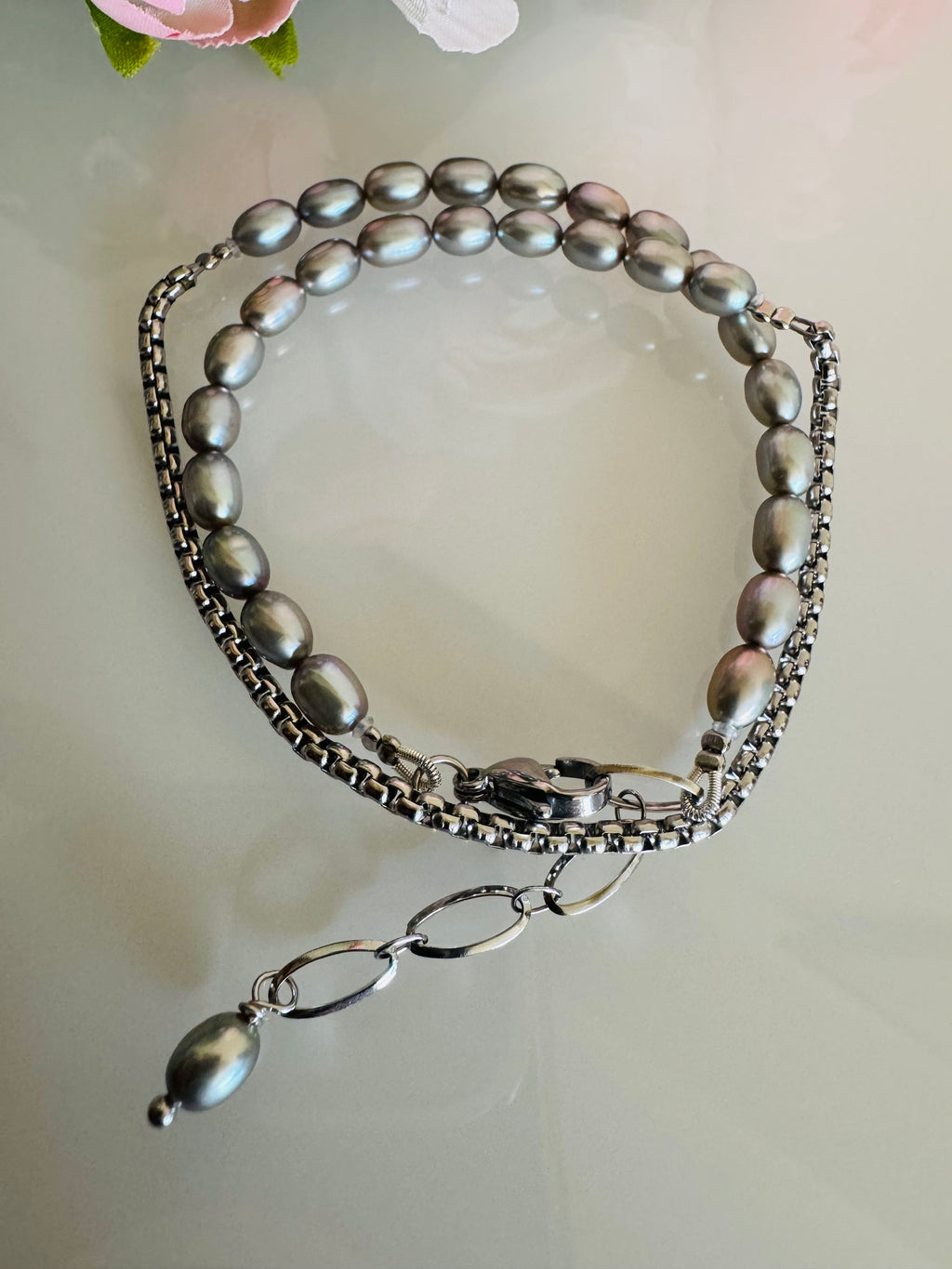 Freshwater Grey Colour Pearl Wrapping Bracelet, Real Pearl Jewellery, Waterproof Surgical Stainless Chain & Adjustable Clasps, Gift for Her