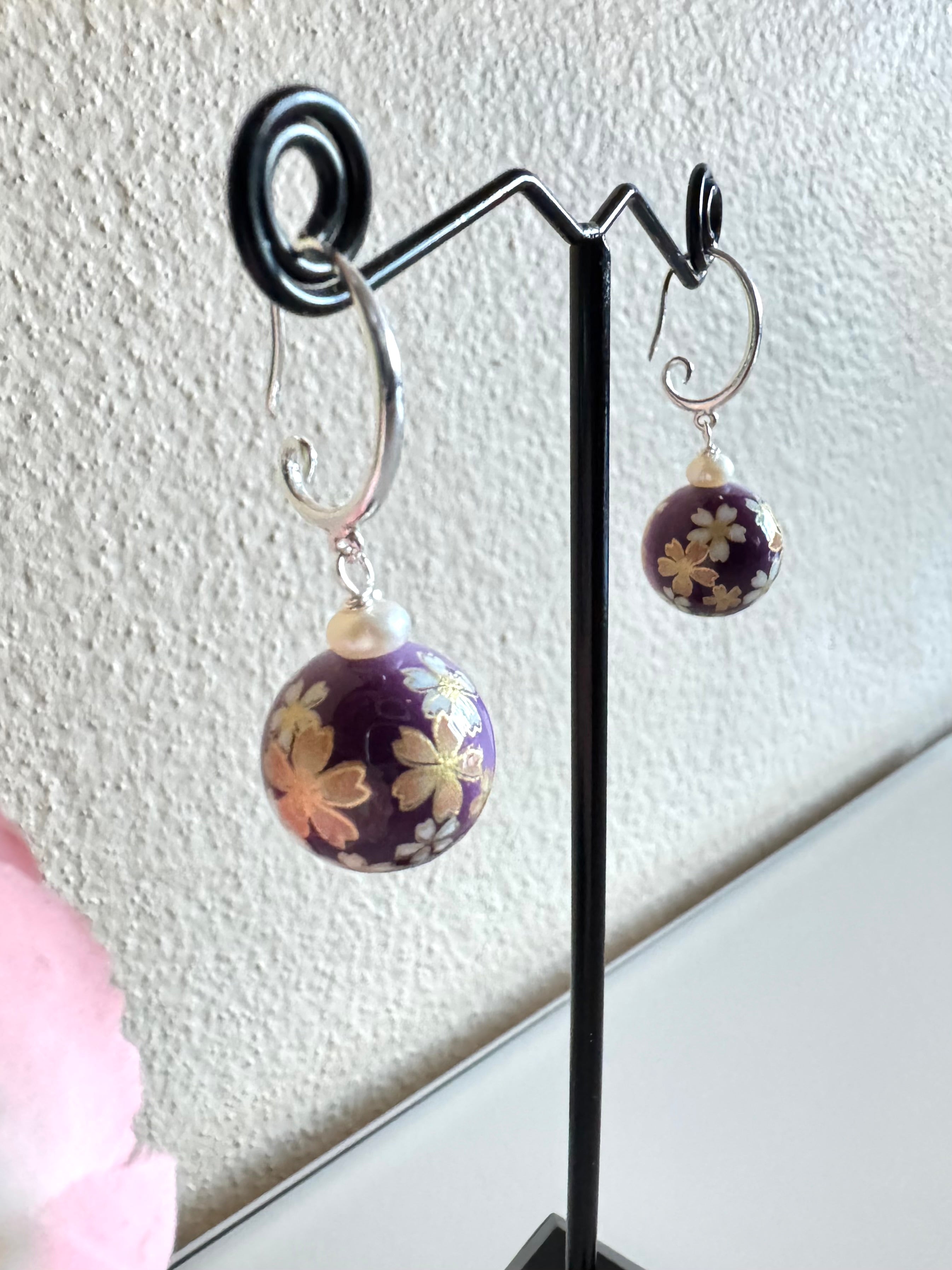 Sterling silver Japanese tensha beads and freshwater pearl earrings