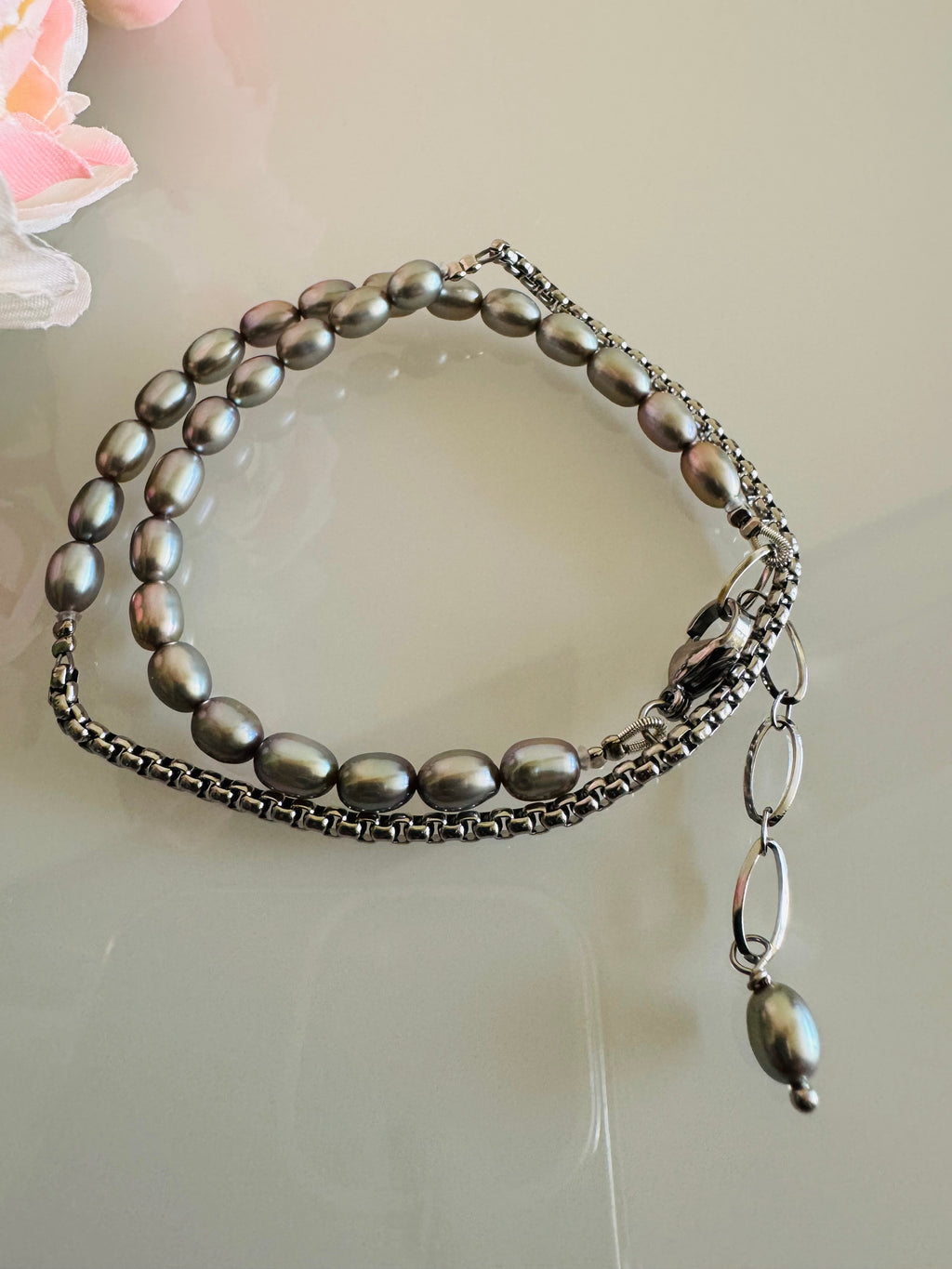 Freshwater Grey Colour Pearl Wrapping Bracelet, Real Pearl Jewellery, Waterproof Surgical Stainless Chain & Adjustable Clasps, Gift for Her