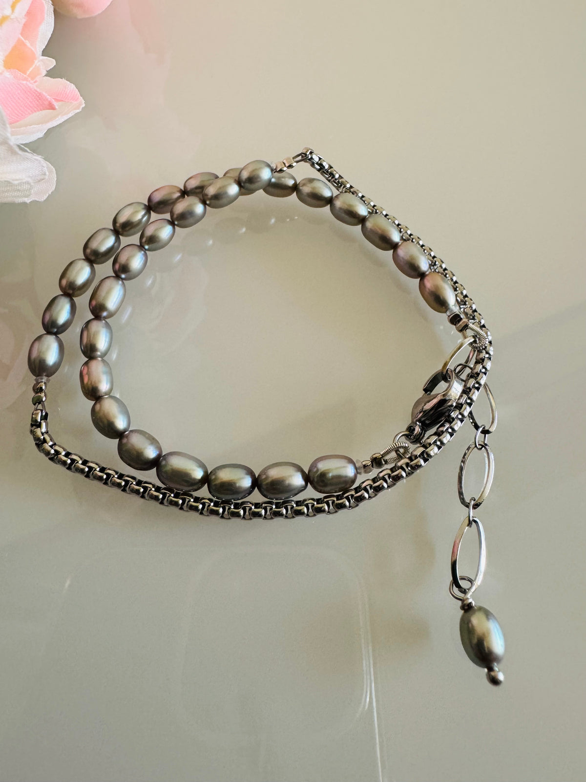 Freshwater Grey Colour Pearl Wrapping Bracelet, Real Pearl Jewellery, Waterproof Surgical Stainless Chain & Adjustable Clasps, Gift for Her