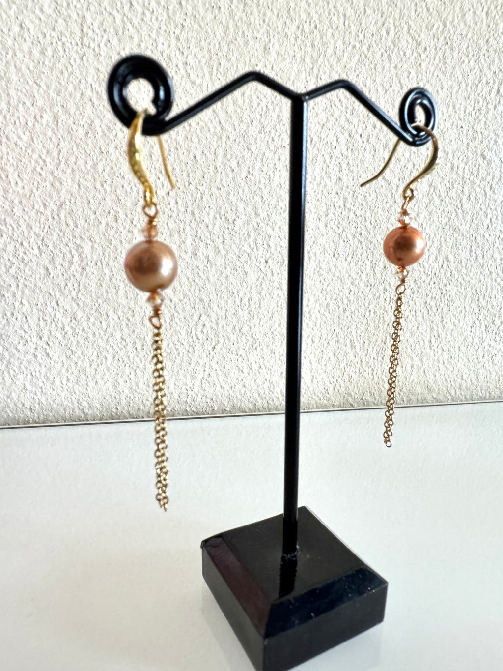 Sterling silver freshwater golden pearl earrings with stainless gold chains
