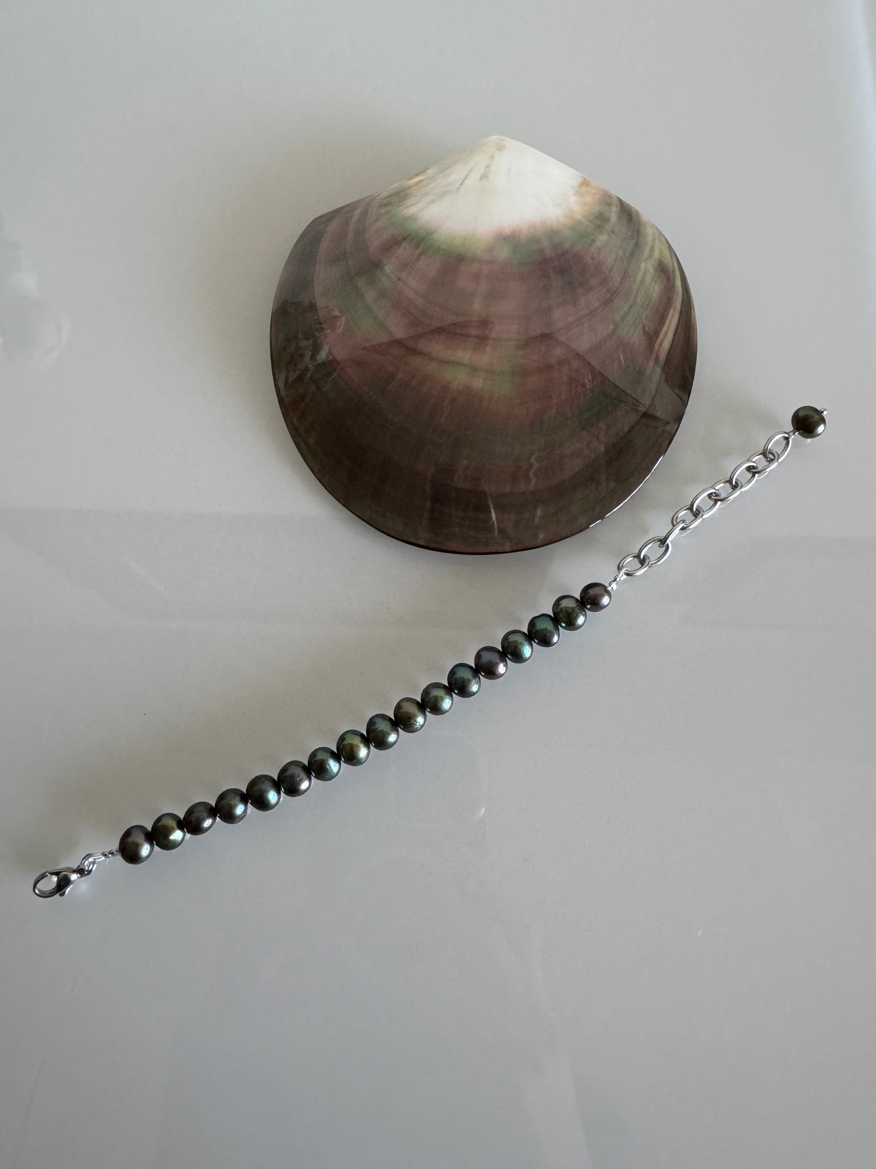 Freshwater Black Pearl Bracelet With Surgical Stainless Chains