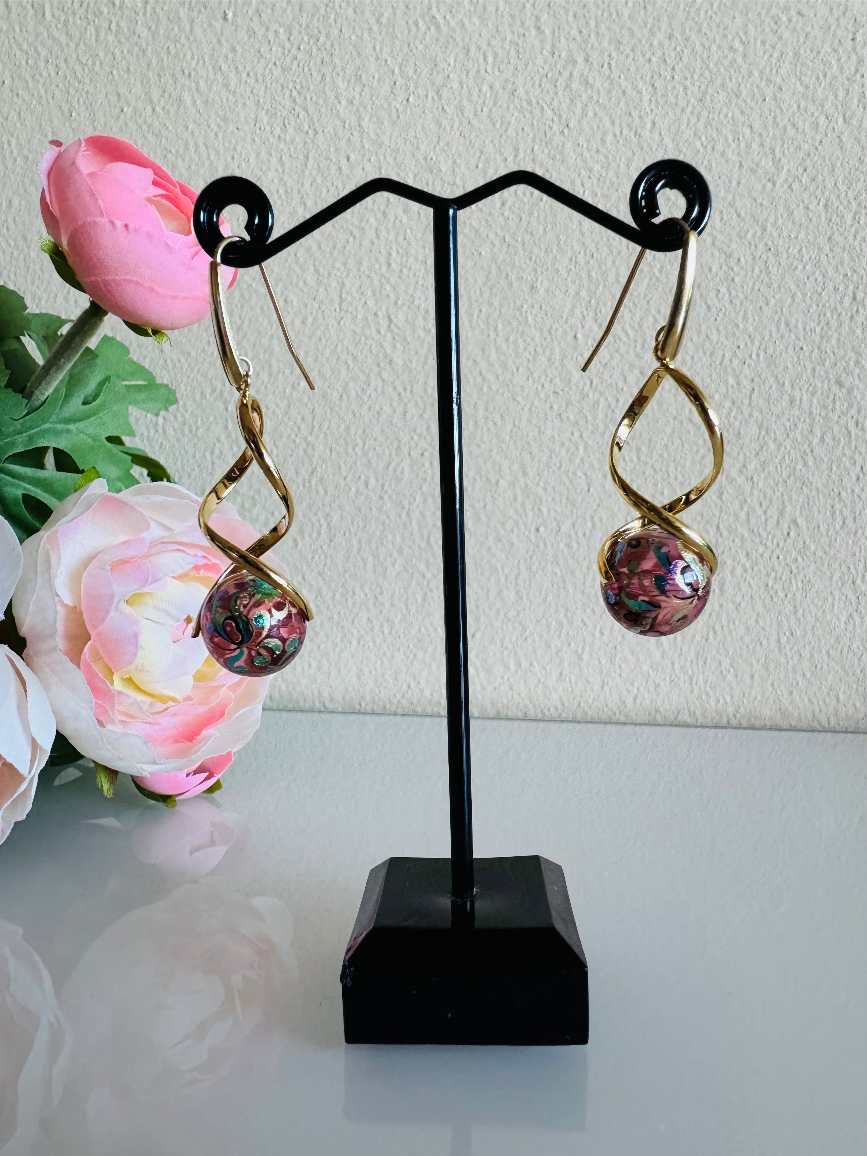 Japanese tensha beads earrings with surgical gold stainless steel hooks