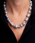 Large Grey Colour Baroque Pearl Necklace, 925 Sterling Silver Puch Clasp, Genuine Pearl Jewelry, Handcrafted in Australia, Exclusive Gift