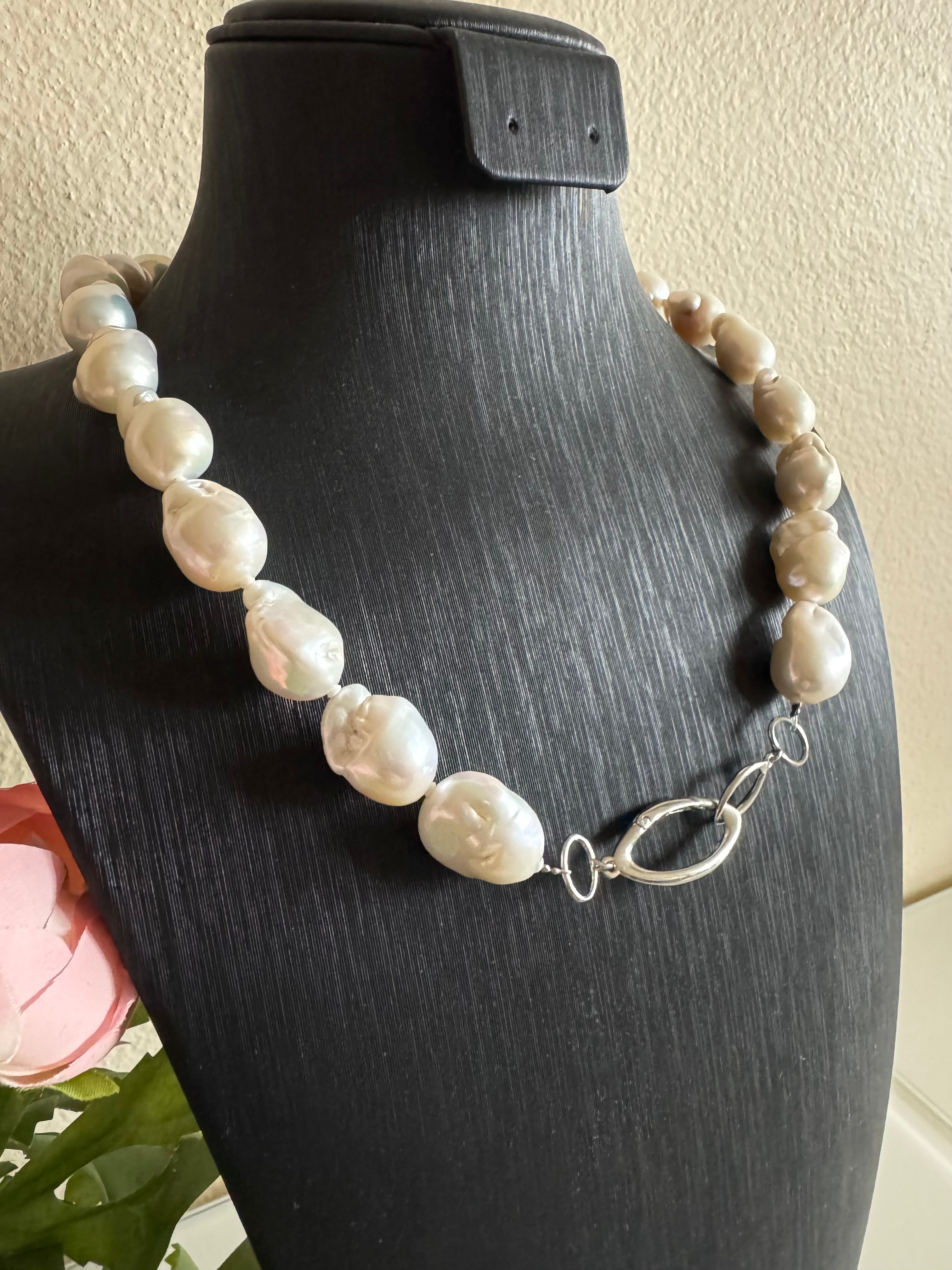 Sterling silver freshwater baroque pearl necklace