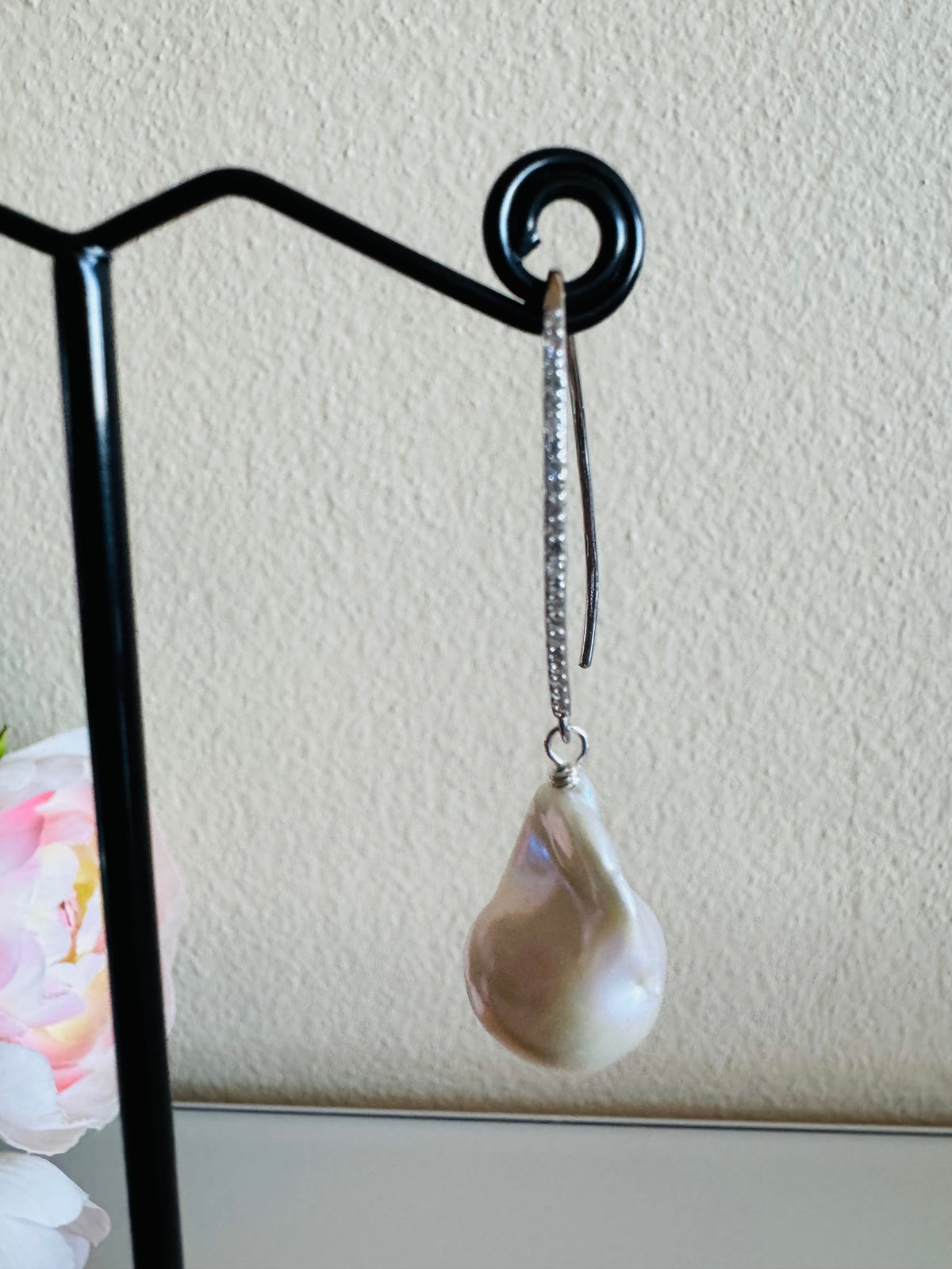 925 Sterling Silver Baroque Pearl Drop Earrings, Rhodium Plated Freshwater Pearl Dangle Earrings, Elegant Bridal Jewellery, Anniversary Gift