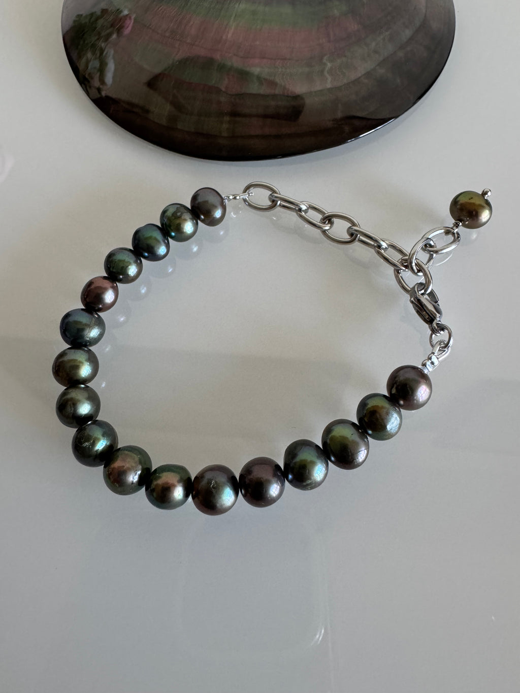 Freshwater Black Pearl Bracelet With Surgical Stainless Chains