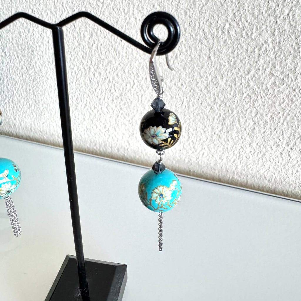 Sterling silver Japanese tensha beads and Swarovski elements crystal earrings with stainless chain and settings