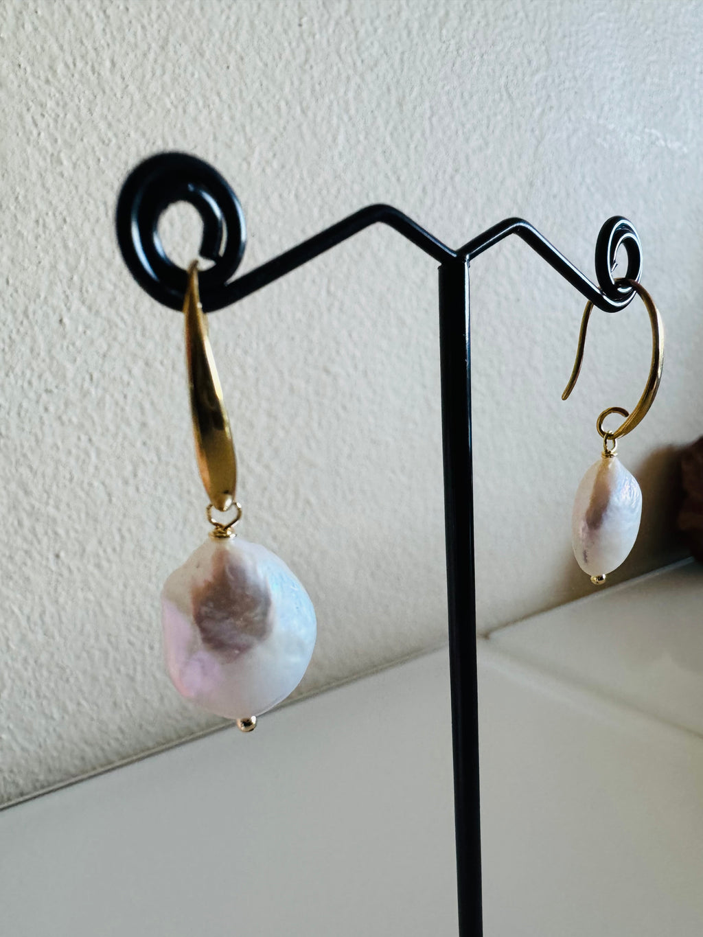 Freshwater Coin Shape Baroque Pearl Drop Earrings, Surgical Stainless Gold Dangle Earrings, Handmade Australian Jewellery, Gift For Her