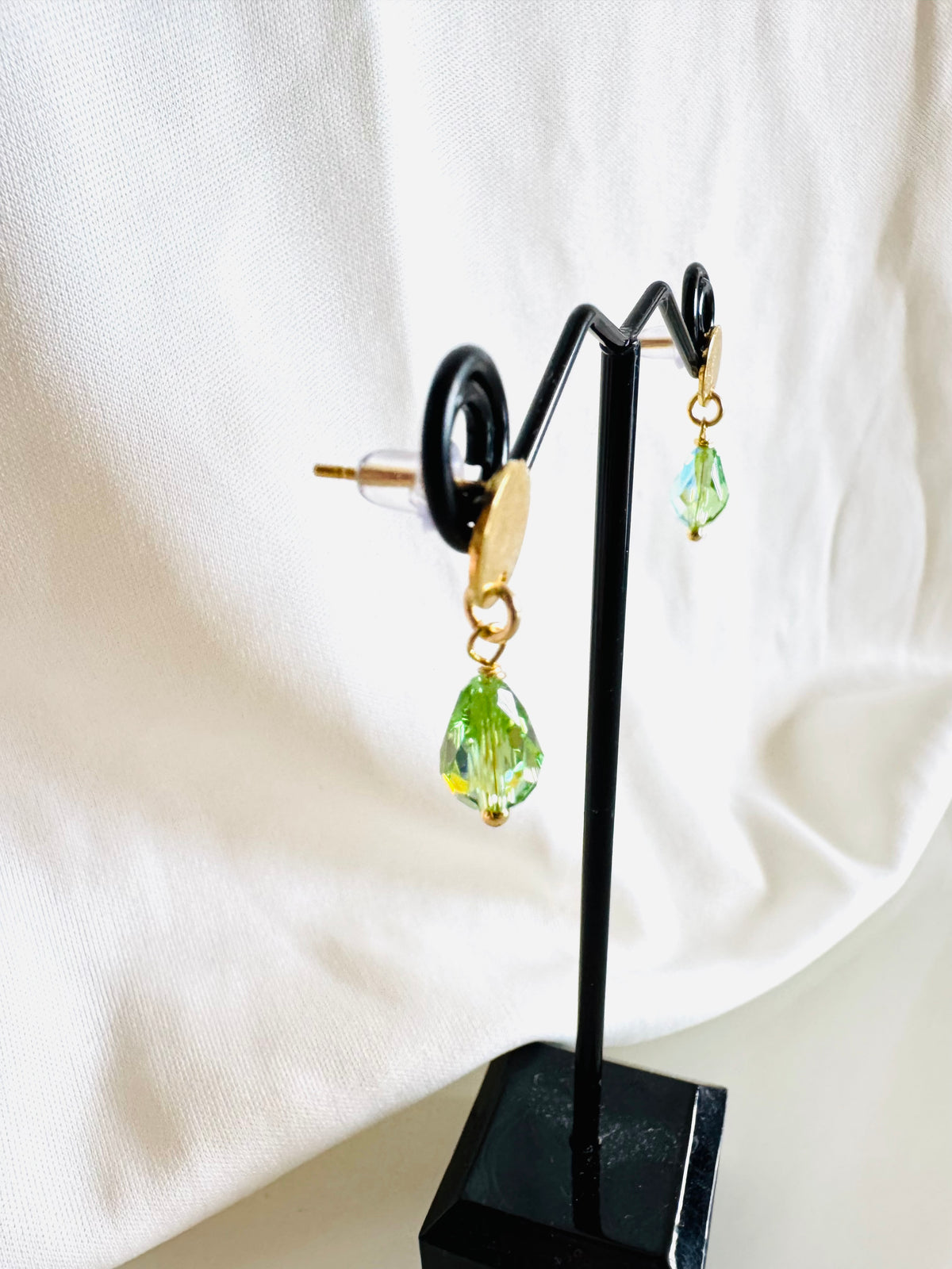Peridot Green Crystal Drop Earrings, Swarovski Crystal & Surgical Stainless Gold Studs , Handmade in Australia