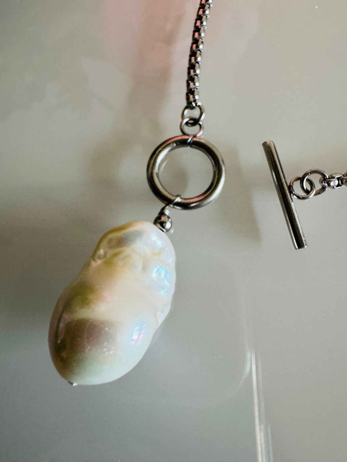 Handmade Freshwater Pearl Dangle Necklace, Surgical Stainless Steel Chain & Toggle, Tarnish Free Waterproof Jewellery, Minimalist