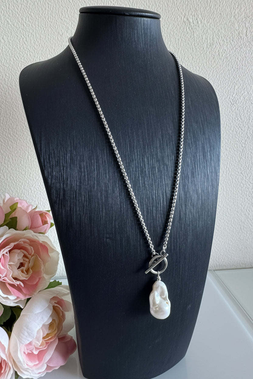 Natural freshwater baroque pearl necklace with stainless chain(Tarnish free & water proof)