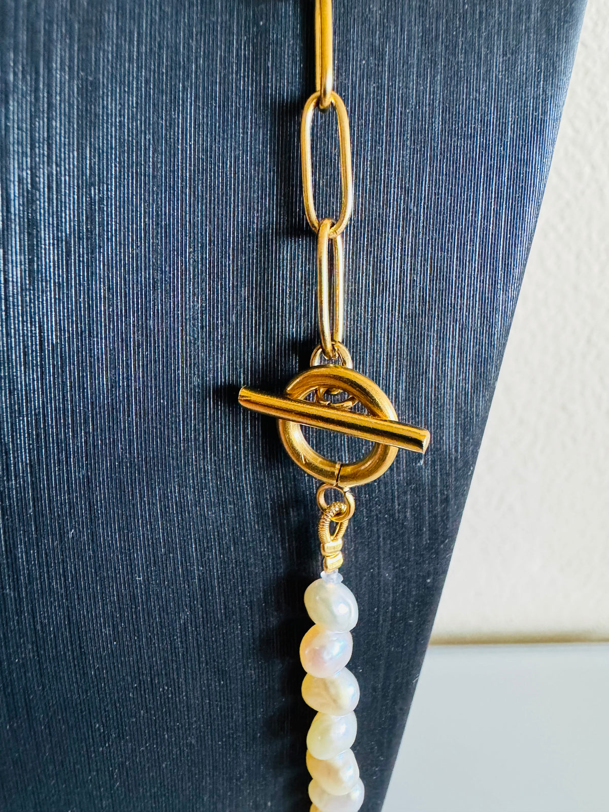 Long Freshwater Pearl Necklace With Surgical Stainless Steel Gold Chain Necklace, 3 Ways wearable Necklace, Handmade Australia, Gift for Her