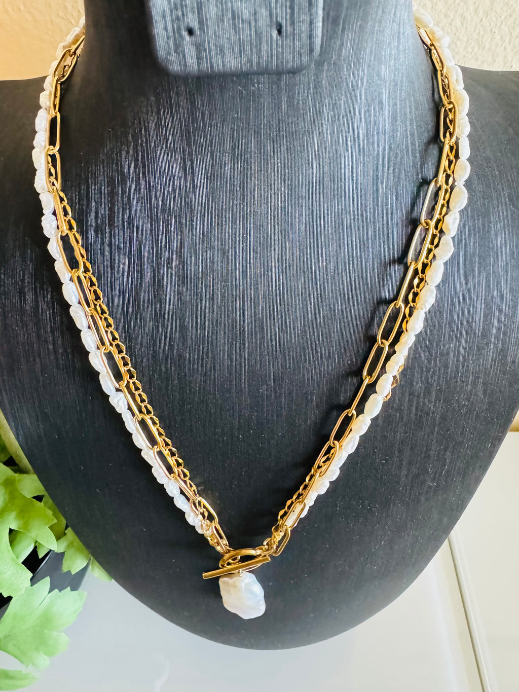 Large Flat Baroque Pearl Pendant with Surgical Stainless Chains, Genuine Natural pearl Necklace, Tarnish Free, Handcrafted in Australia