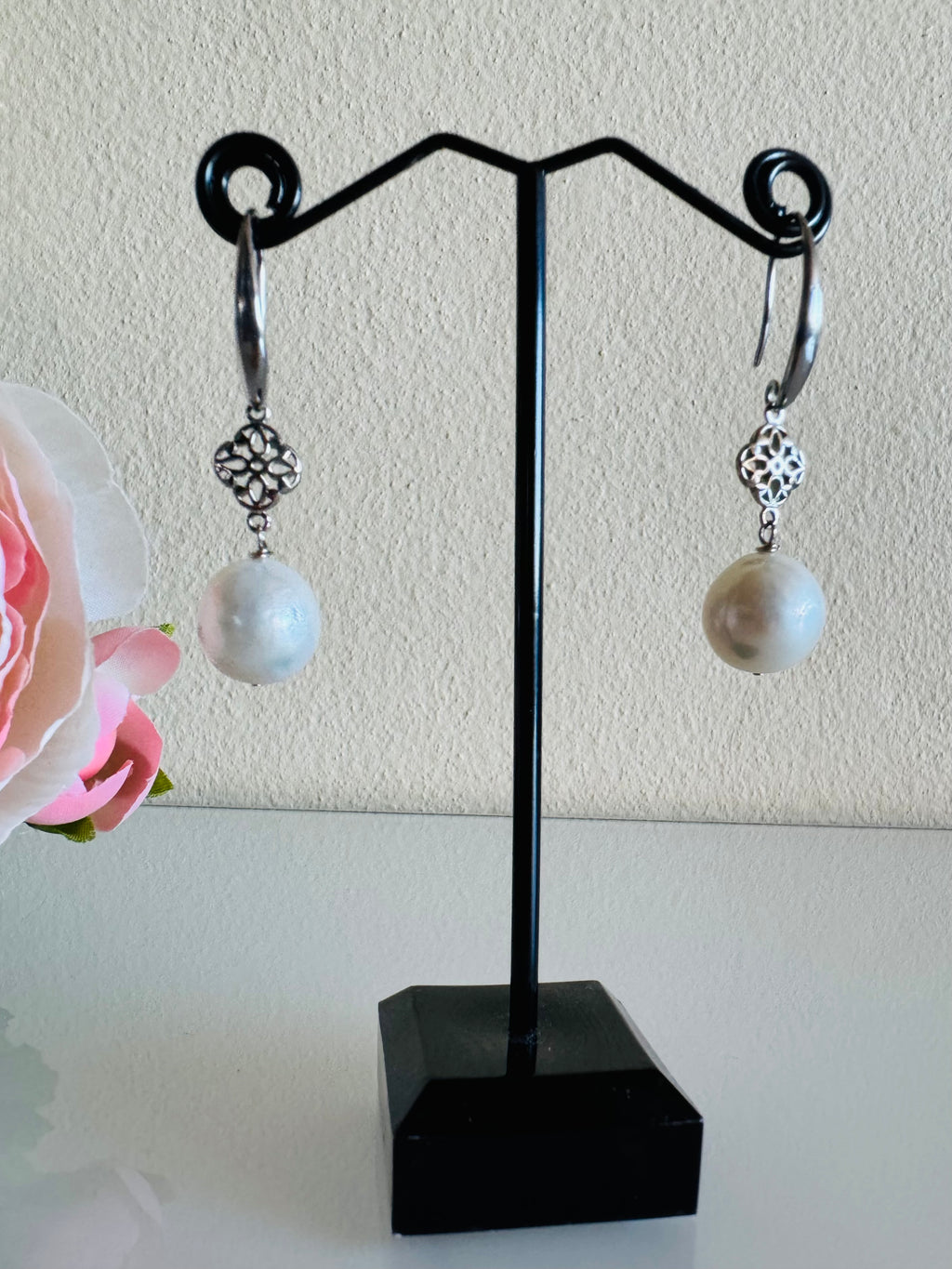 Freshwater Roundish Pearl Drop Earrings With Surgical Stainless Hooks, Dangle, Elegant Bridal Jewellery, Anniversary Gift, 13mm Pearl