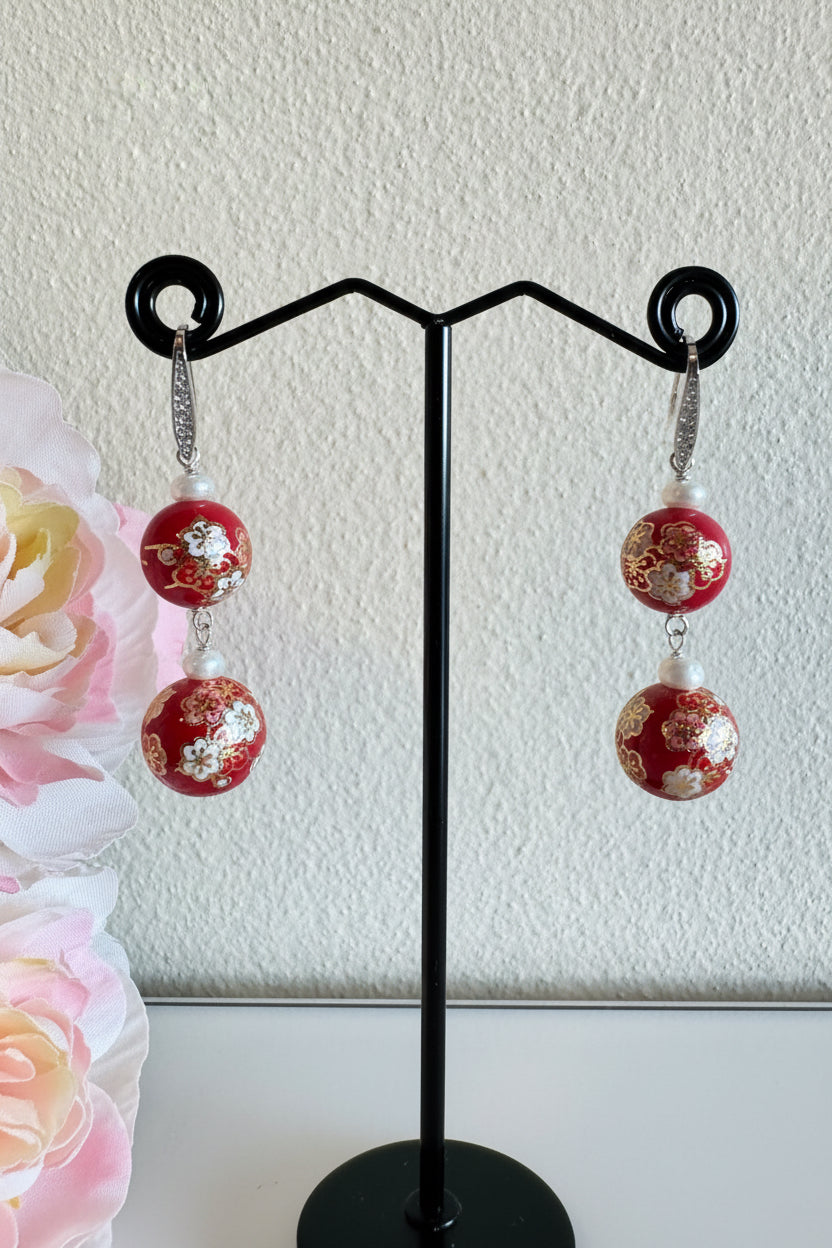 Sterling silver Japanese tensha beads and freshwater pearl earrings