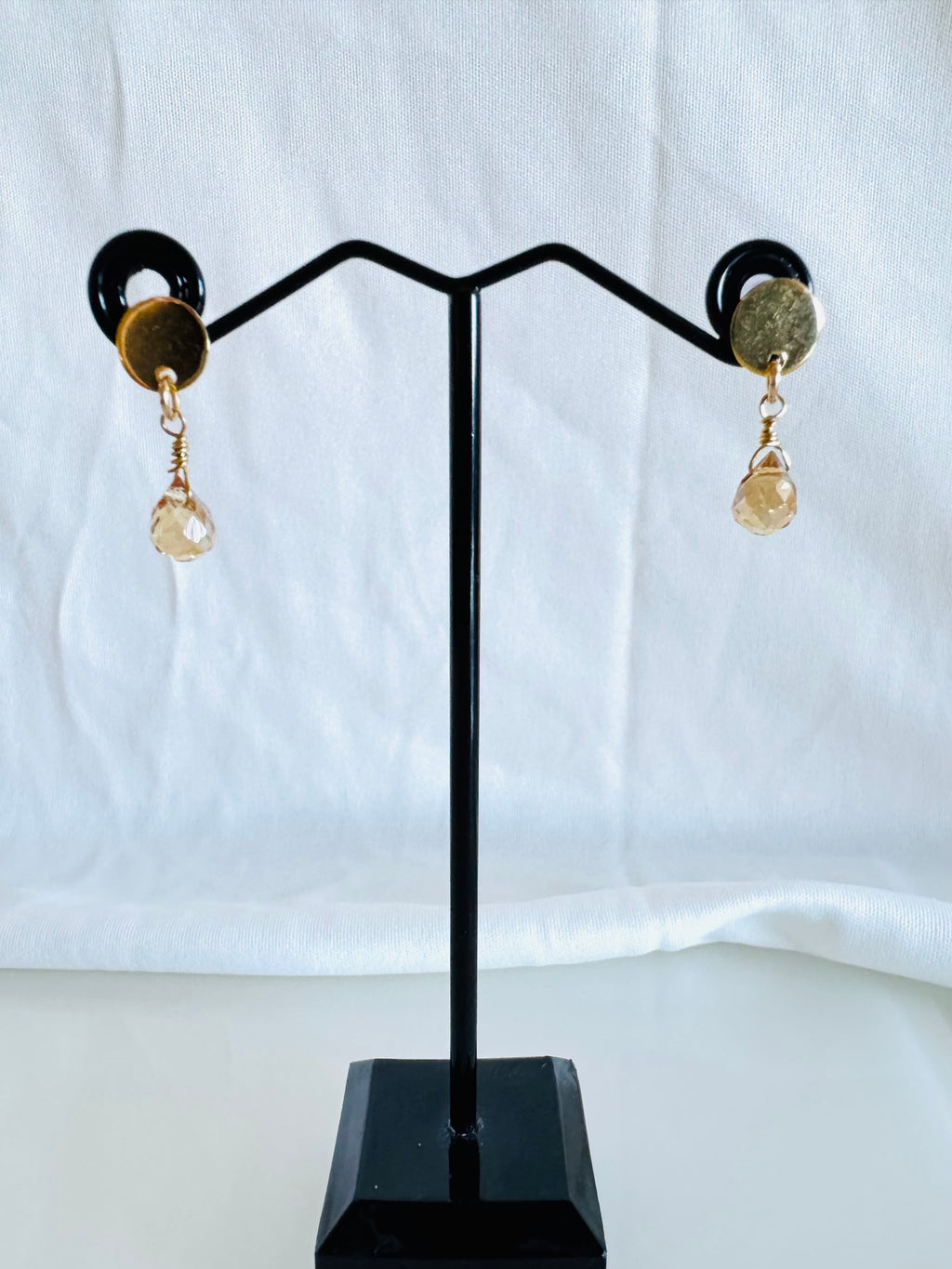 Handmade Golden Crystal Drop Earrings, Surgical Stainless Gold Studs, Lightweight Comfort