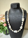 Freshwater baroque pearl golden hematite beads necklace with stainless gold clasps