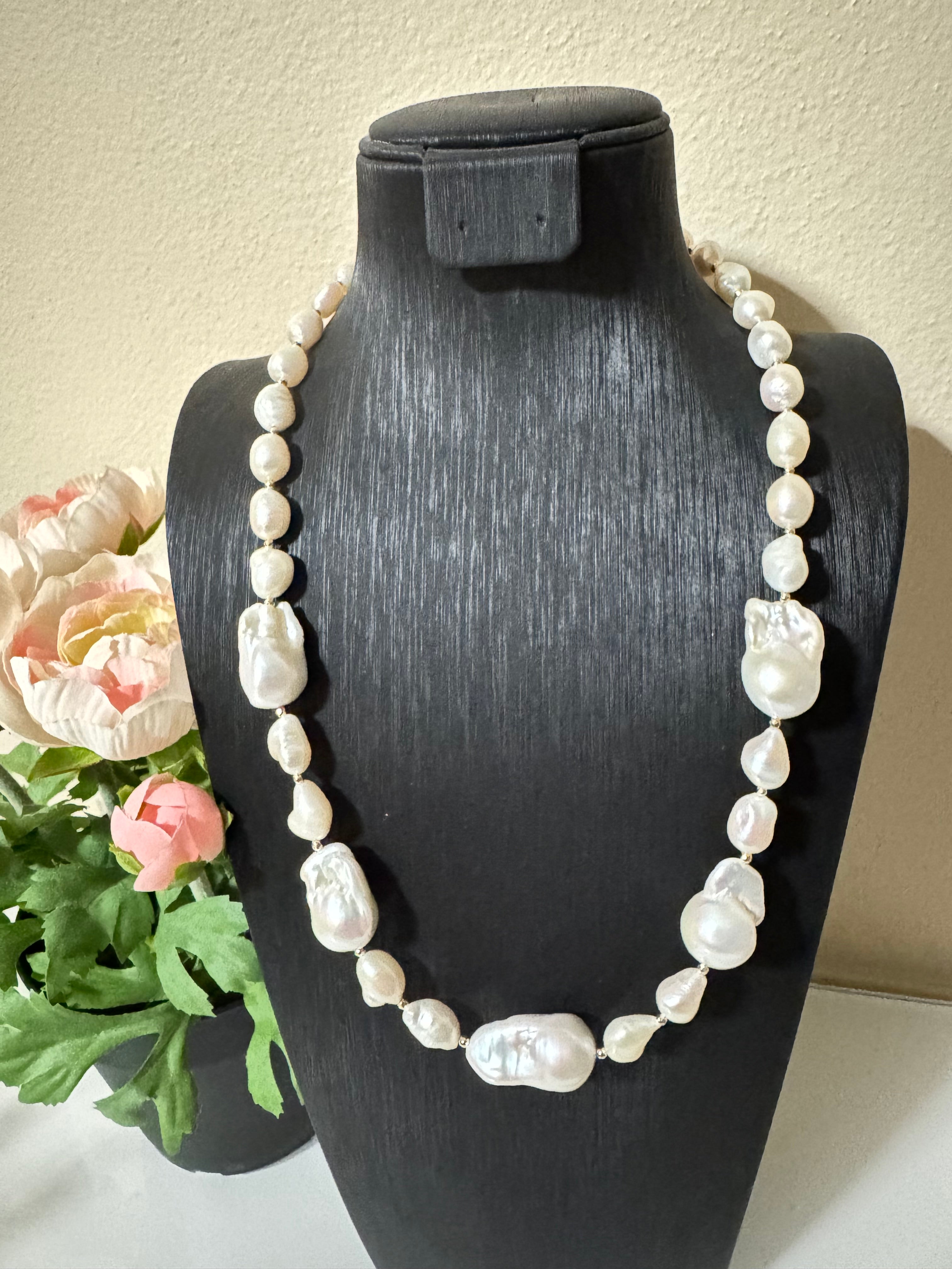 Freshwater baroque pearl golden hematite beads necklace with stainless gold clasps