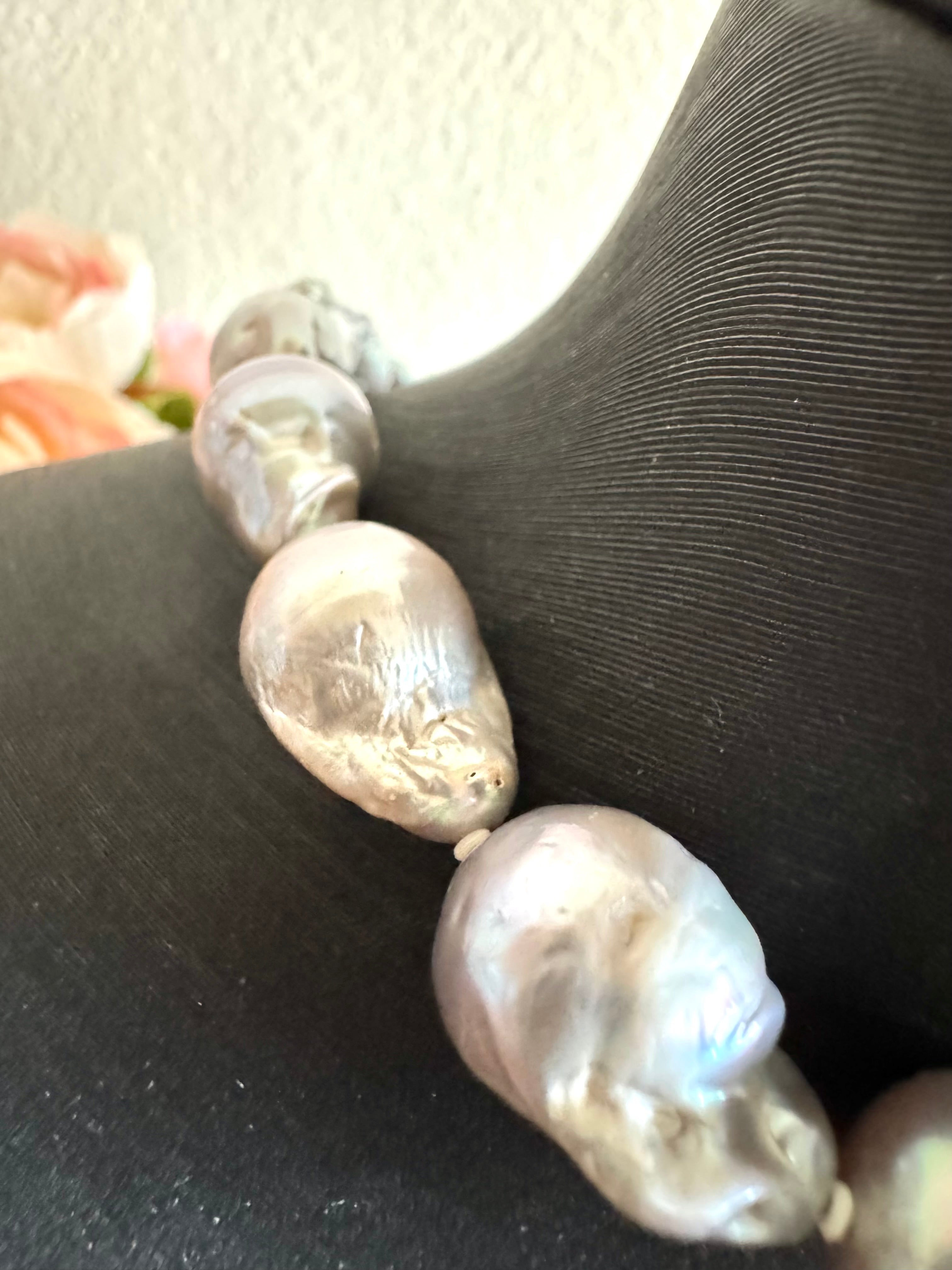 Large Grey Colour Baroque Pearl Necklace, 925 Sterling Silver Puch Clasp, Genuine Pearl Jewelry, Handcrafted in Australia, Exclusive Gift