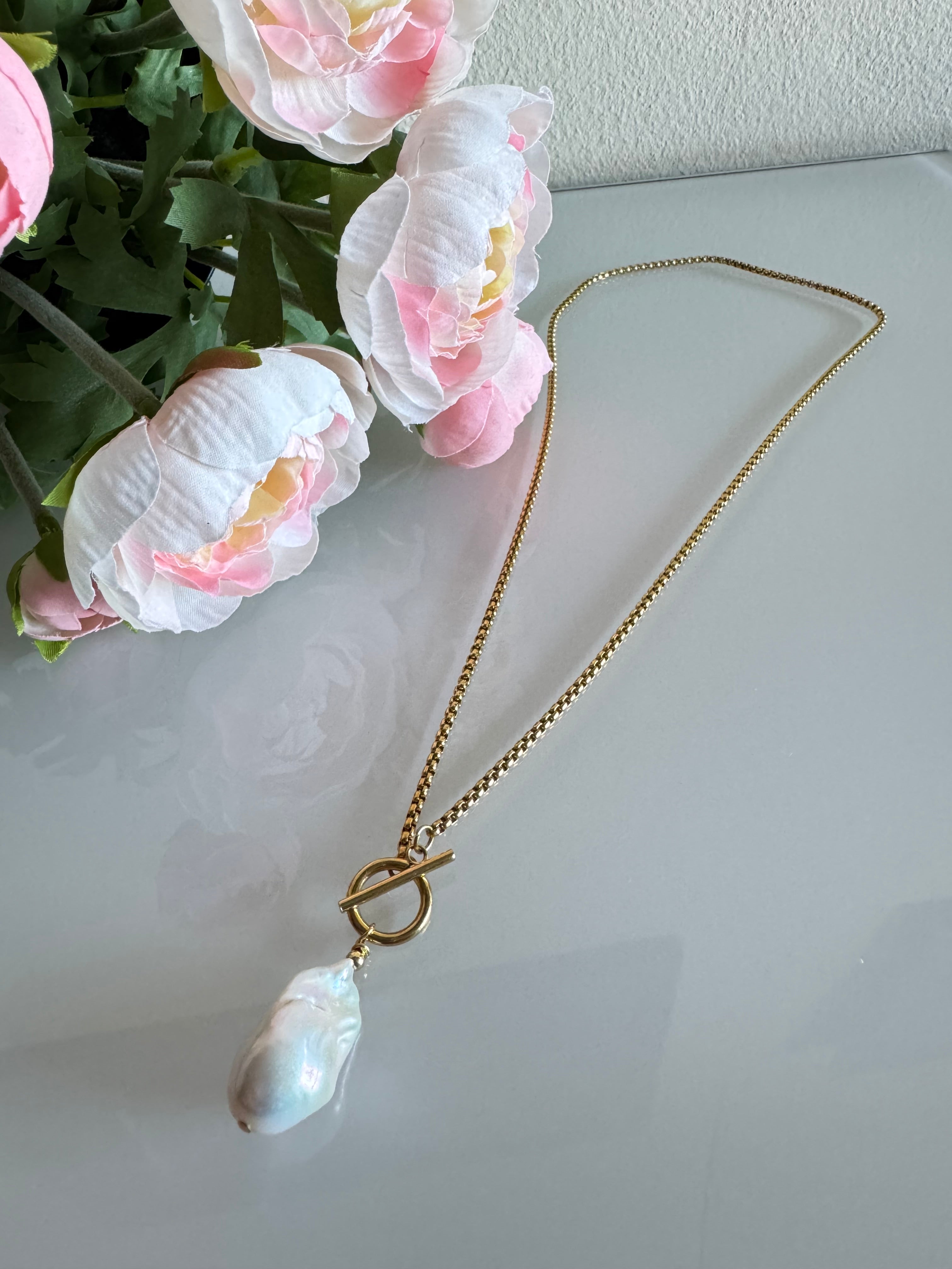 Natural freshwater baroque pearl necklace with stainless gold chain(Tarnish free & water proof)