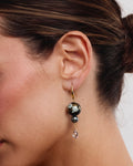 Japanese Tensha Bead Earrings, Surgical Stainless Steel Gold  Hooks, Black Pearl Dangle Earrings, Crystal Glass, Handmade Jewellery