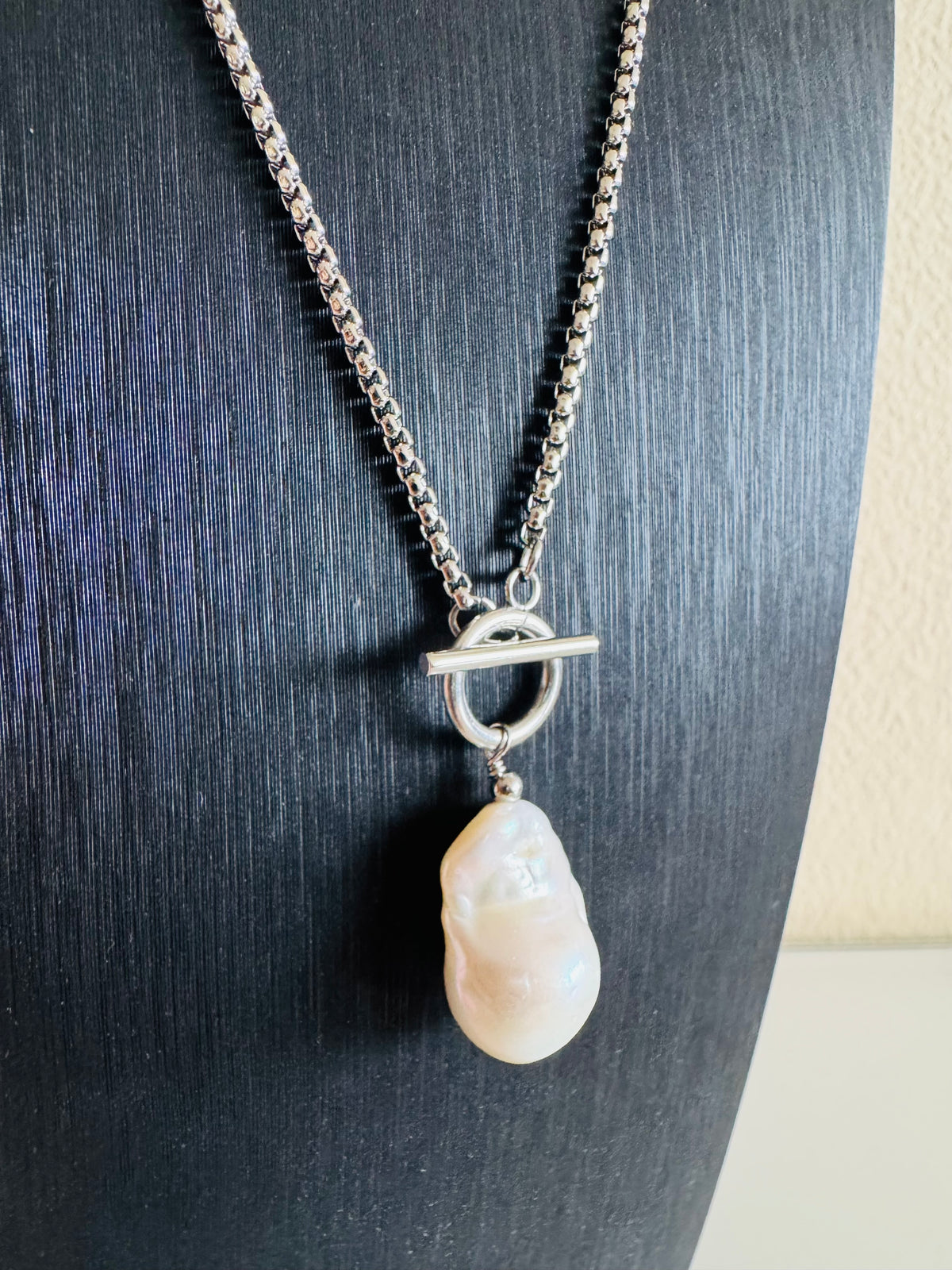 Handmade Freshwater Pearl Dangle Necklace, Surgical Stainless Steel Chain & Toggle, Tarnish Free Waterproof Jewellery, Minimalist